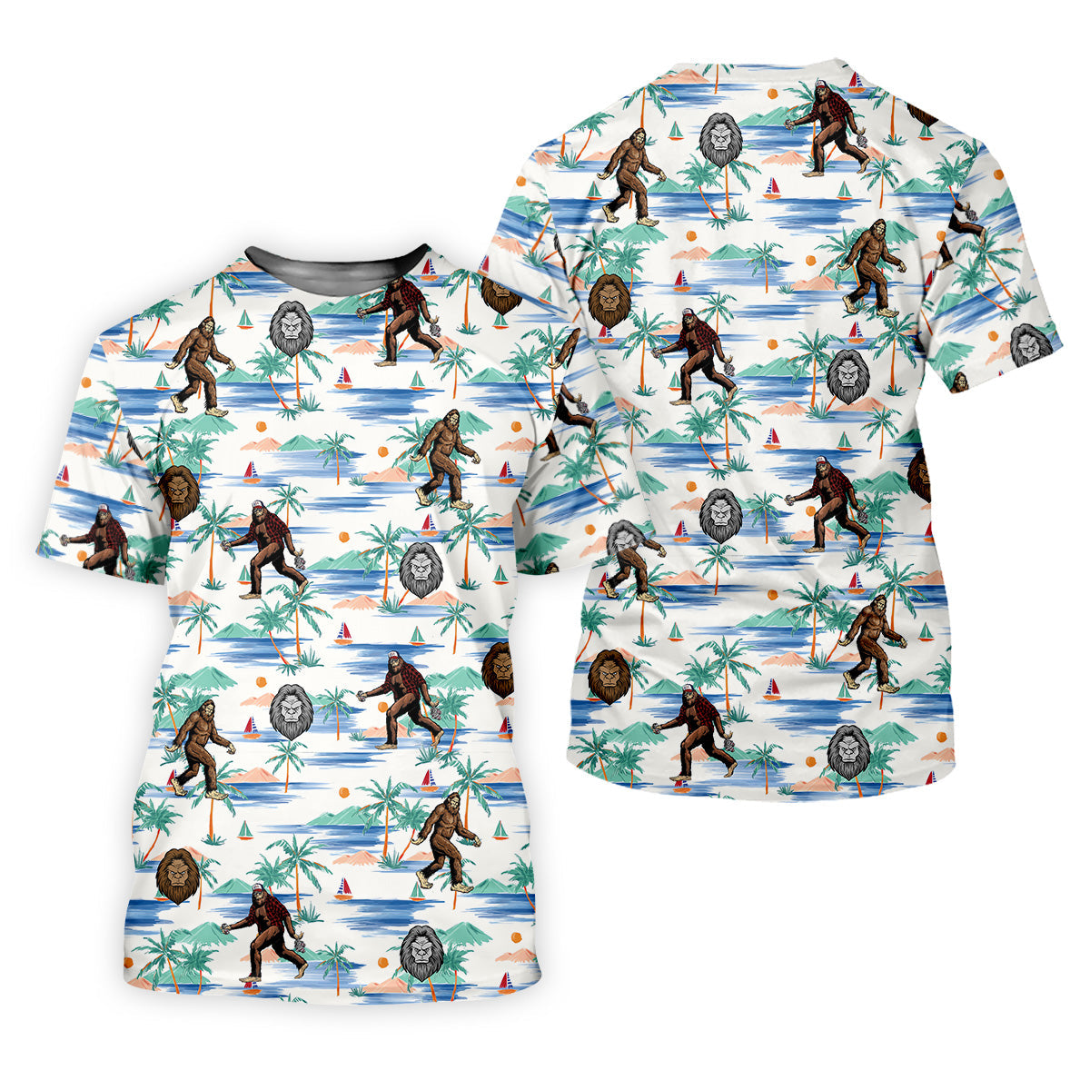 White And Blue Funny Sasquatch Tropical Golf Shirts, Funny Golf Shirts Women, Ladies Golf Shirts, Golfing Apparel