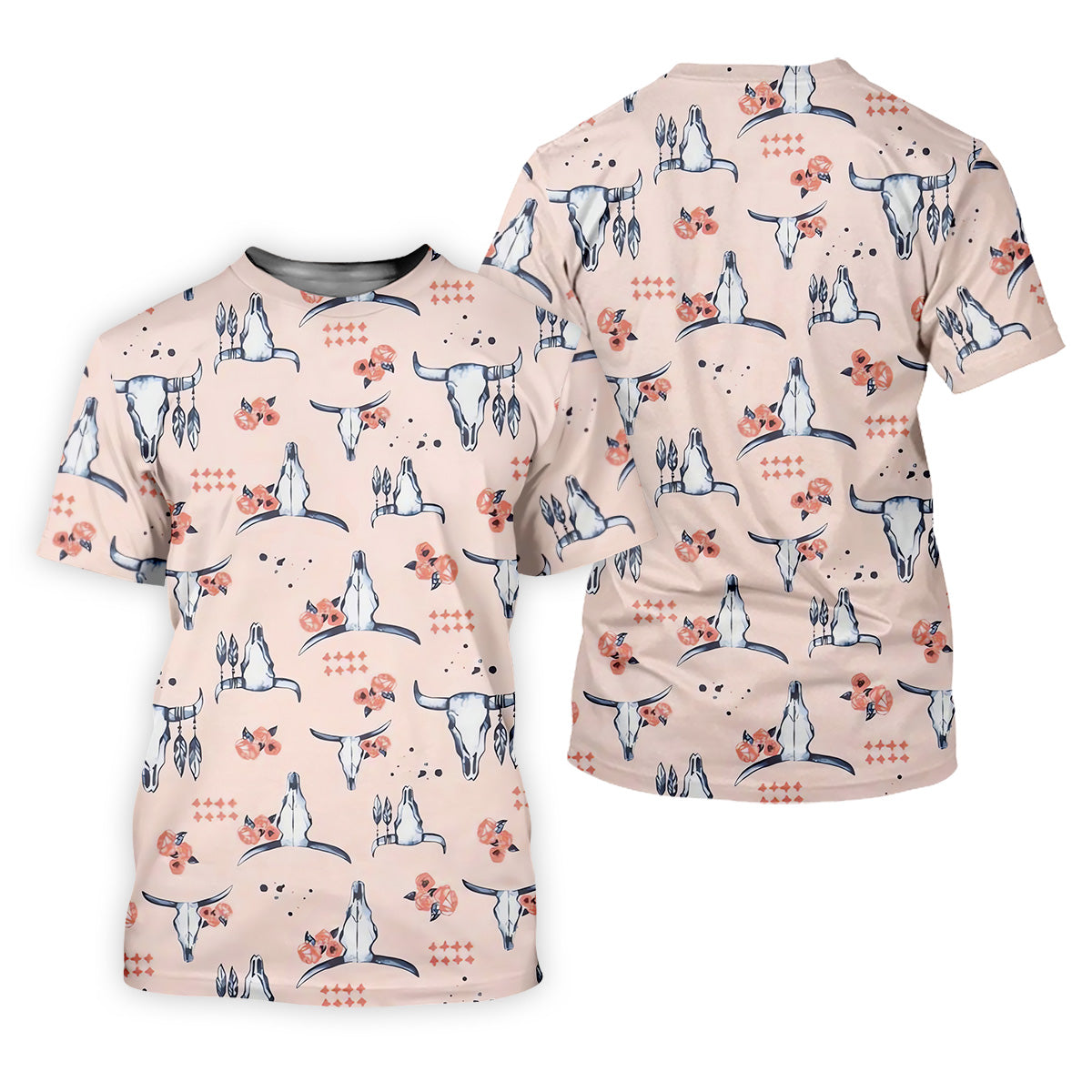Boho Buffalo Skull Seamless Pattern Women Golf Top, Golf Shirt For Women, Ladies Golf Polos