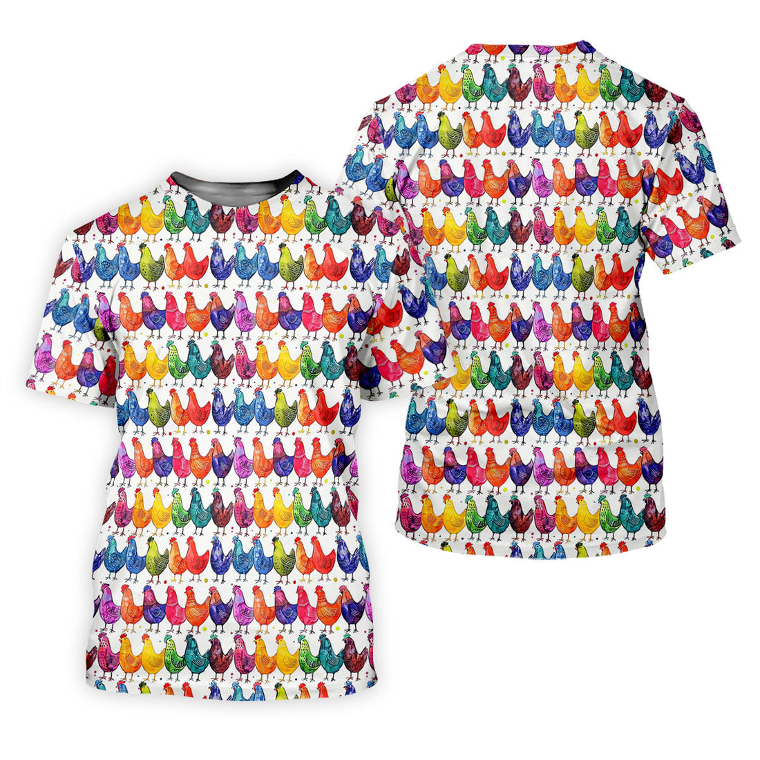 Whimsical Chicken Colorful Golf Shirt, Cute Golf Outfit, White Polo Women, Ladies Golf Shirts
