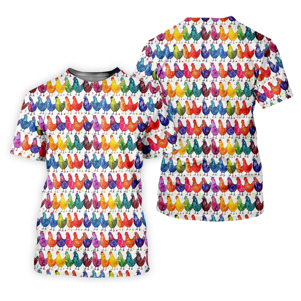 Whimsical Chicken Colorful Golf Shirt, Cute Golf Outfit, White Polo Women, Ladies Golf Shirts