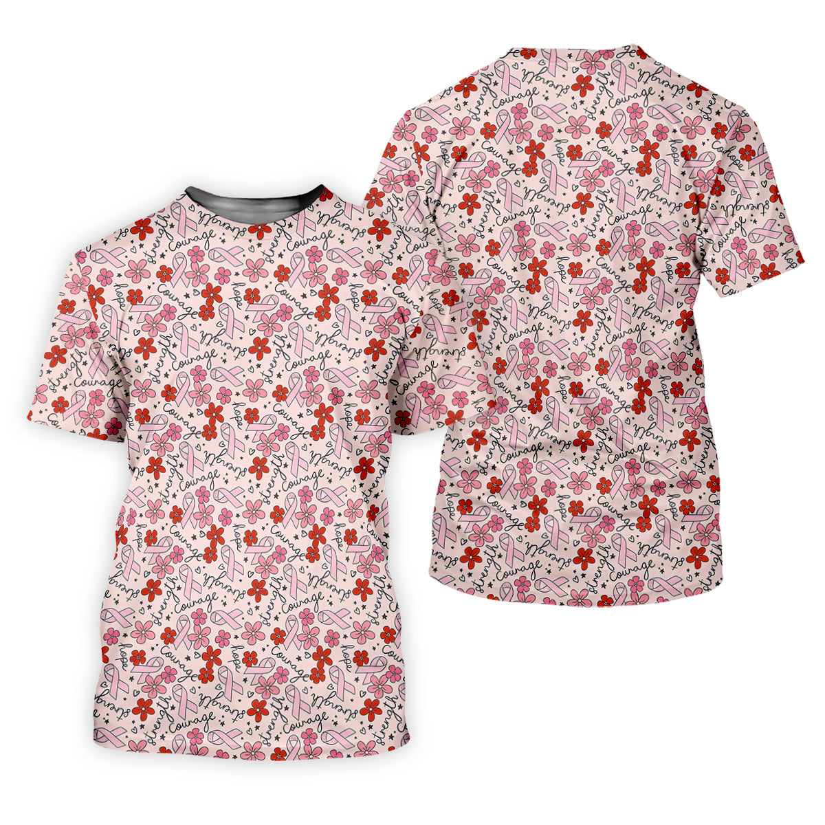 Breast Cancer Awareness Ribbon Floral Shirt Women, Cancer Awareness Shirt, Ladies Golf Shirts