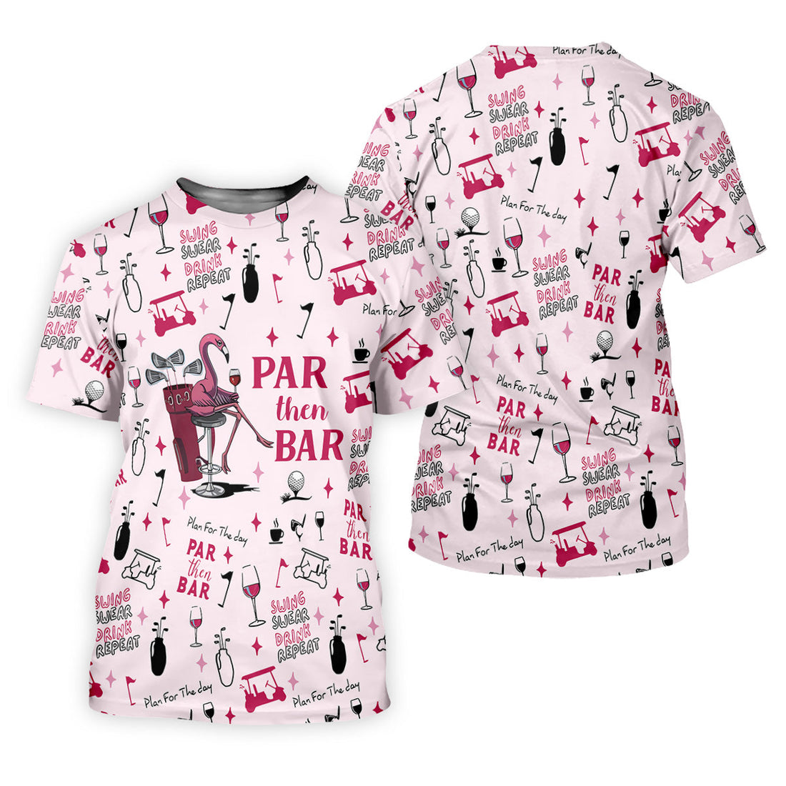 Pink Swing Swear Drink Repeat Par Then Bar Flamingo Golf Shirt, Fun Women's Golf Shirts, Ladies Golf Polos