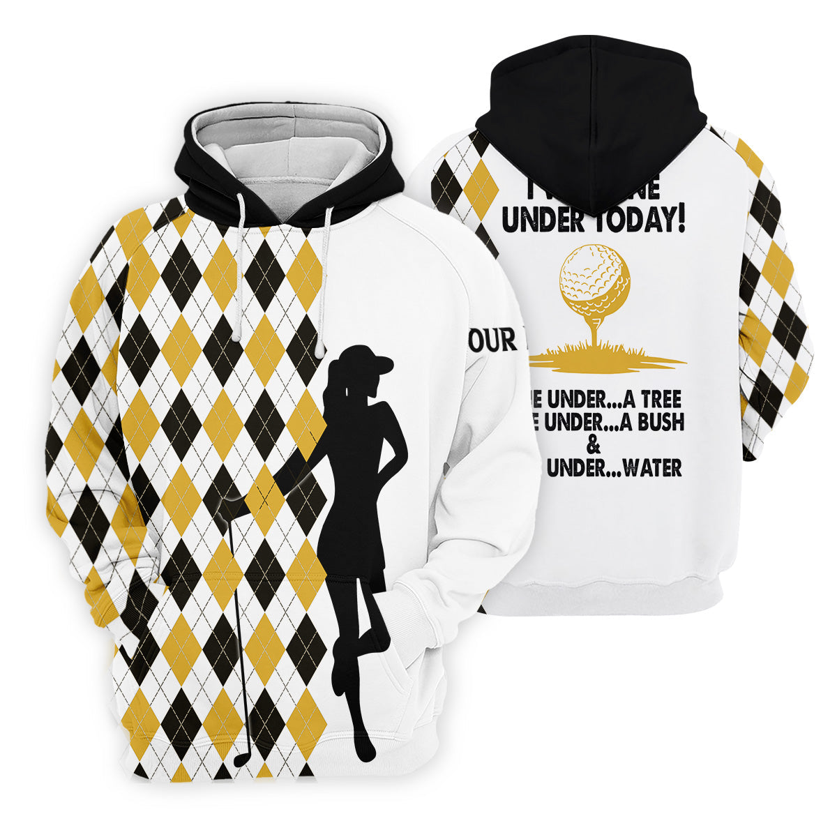 I Was One Under Today Yellow Black Argyle Fun Womens Golf Shirts, Ladies Golf Tops, Unique Gift For Golfer