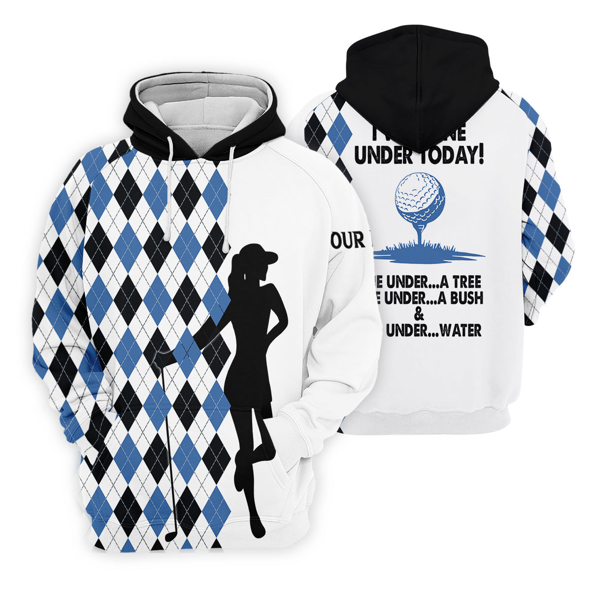I Was One Under Today Blue Black Argyle Fun Womens Golf Shirts, Ladies Golf Tops, Unique Gift For Golfer