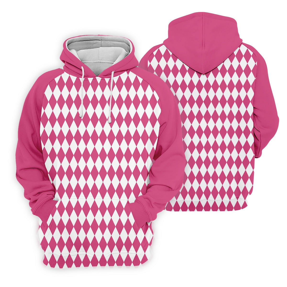 White And Pink Argyle Pattern Women's Golf Shirts, Ladies Sleeveless Polo, Ladies Golf Shirts