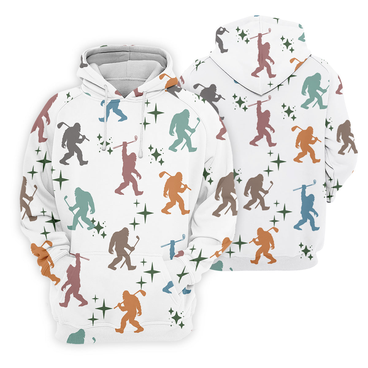 Colorful Bigfoot Silhouette Pattern Fun Women's Golf Shirts, Unique Gift For Golfer, Ladies Golf Polos