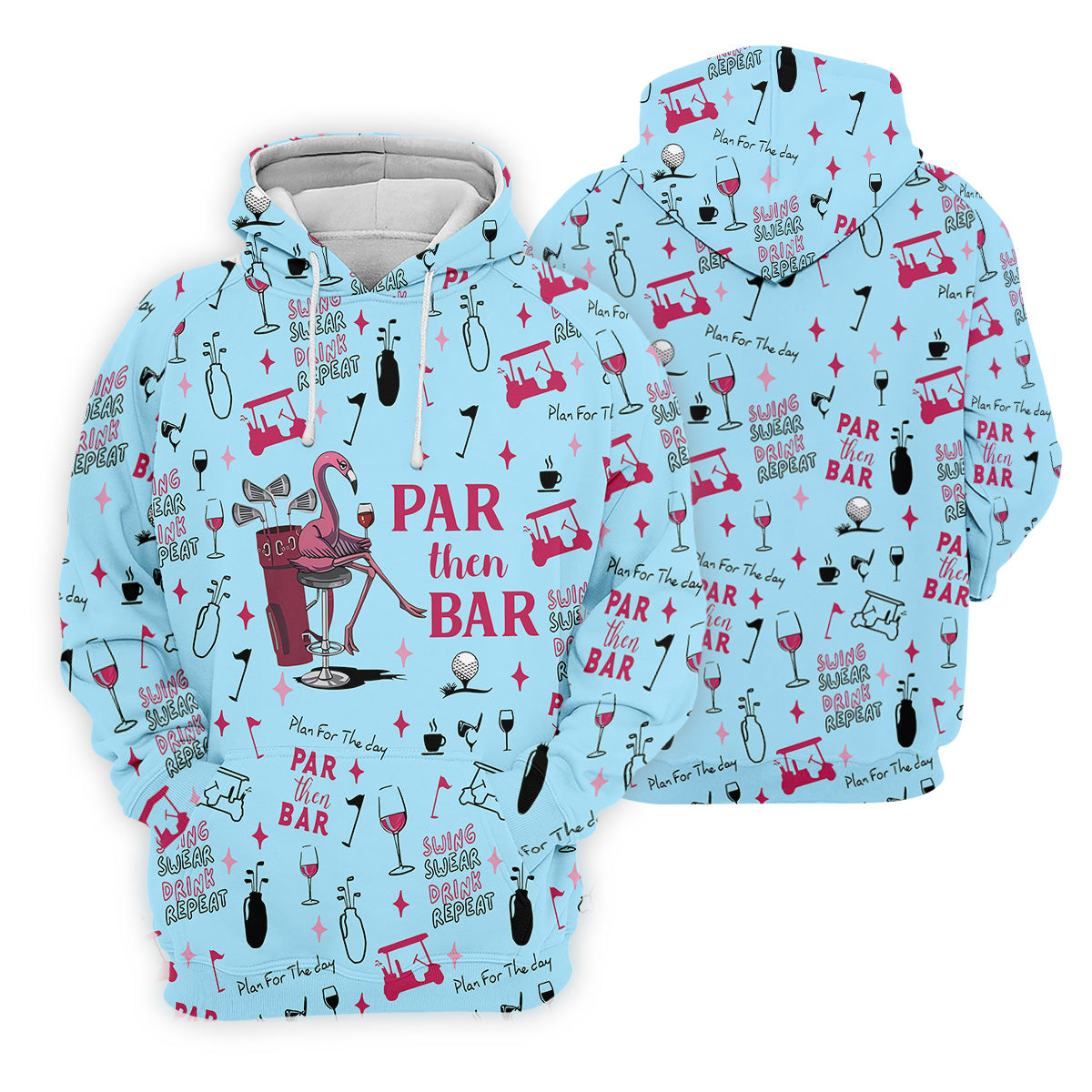 Pink And Blue Par Then Bar Flamingo Golf Shirt, Fun Women's Golf Shirts, Ladies Golf Polos