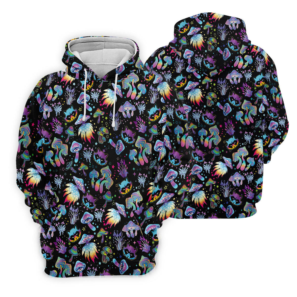 Funny Neon Cat Alien Mushroom Women Golf Shirt, Ladies Golf Polos, Cool Golf Gift