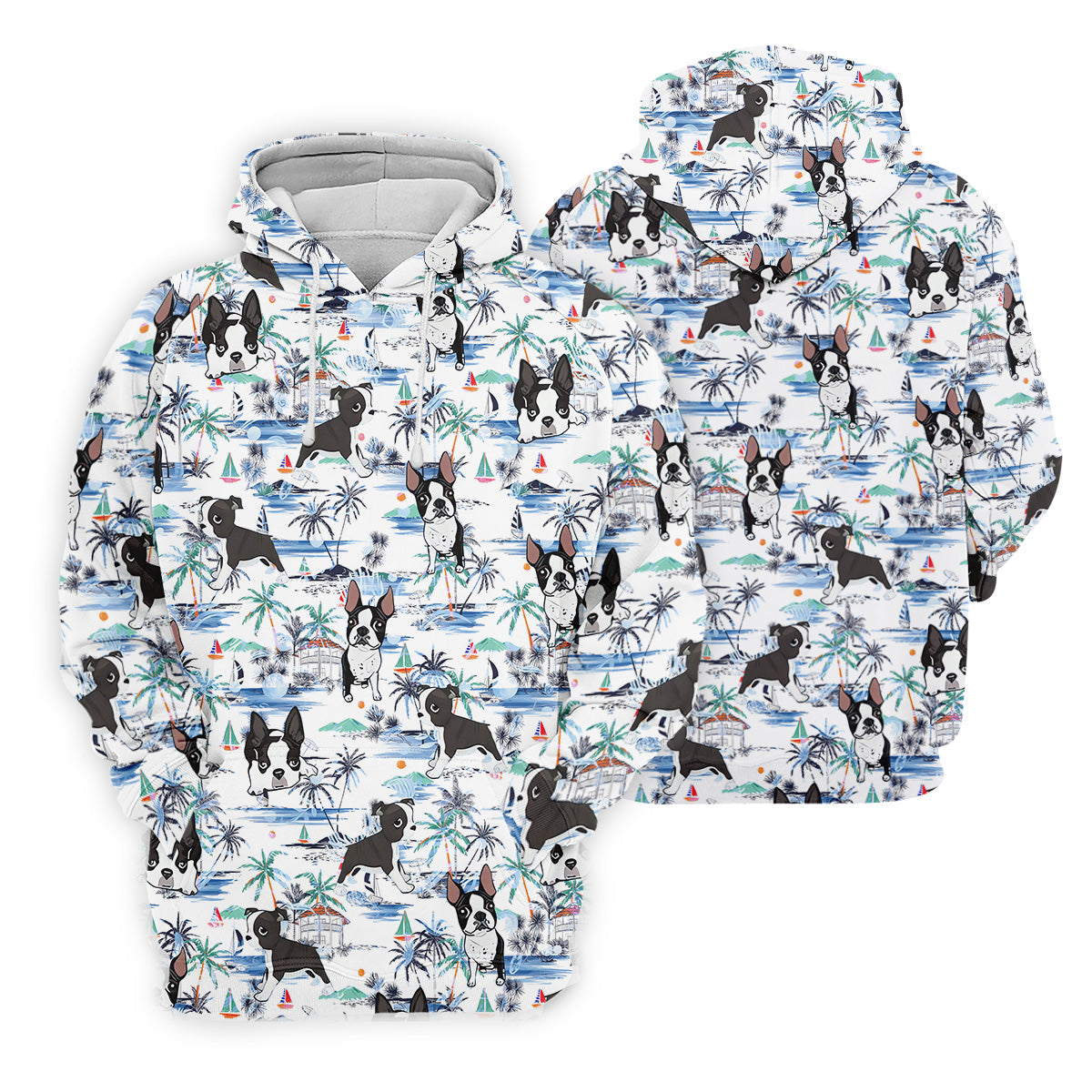 Boston Terrier Ocean Vibe White Tropical Golf Shirts, Fun Women's Golf Shirts, Gifts For Dog Lovers