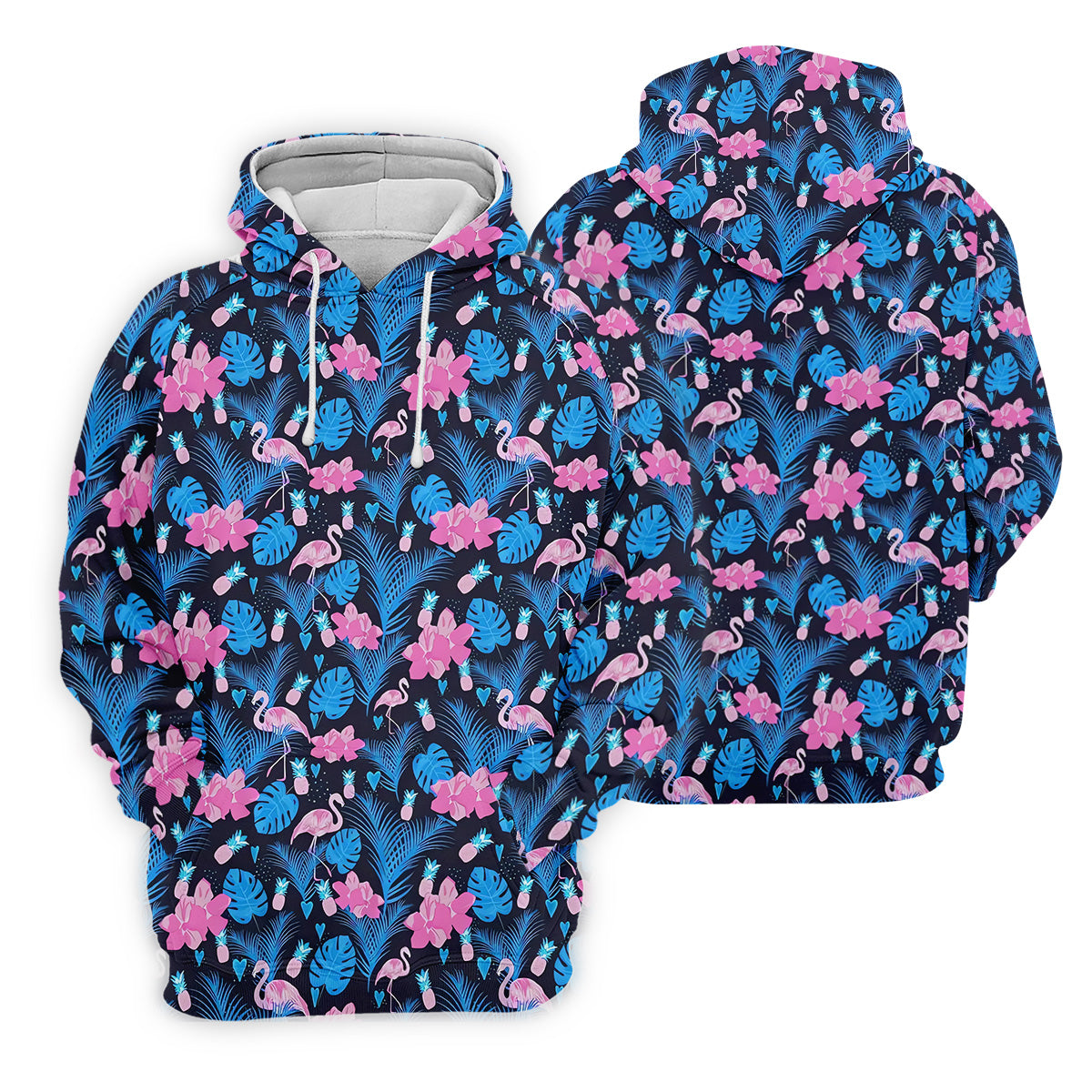 Flamingo Pink Pink And Blue Tropical Golf Shirts, Ladies Sleeveless Polo, Women's Golf Tops