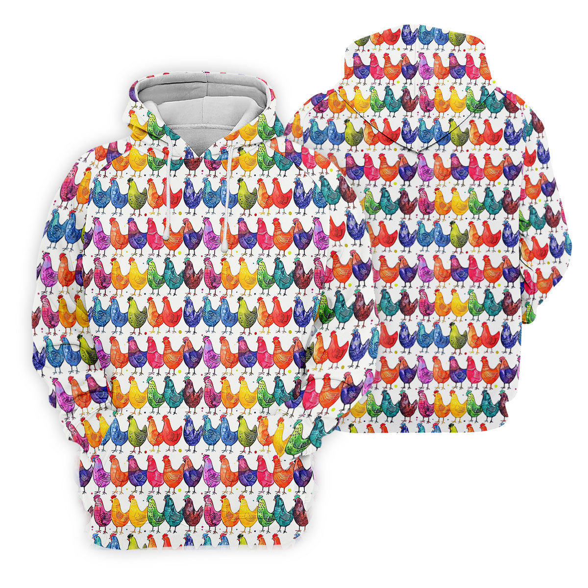 Whimsical Chicken Colorful Golf Shirt, Cute Golf Outfit, White Polo Women, Ladies Golf Shirts