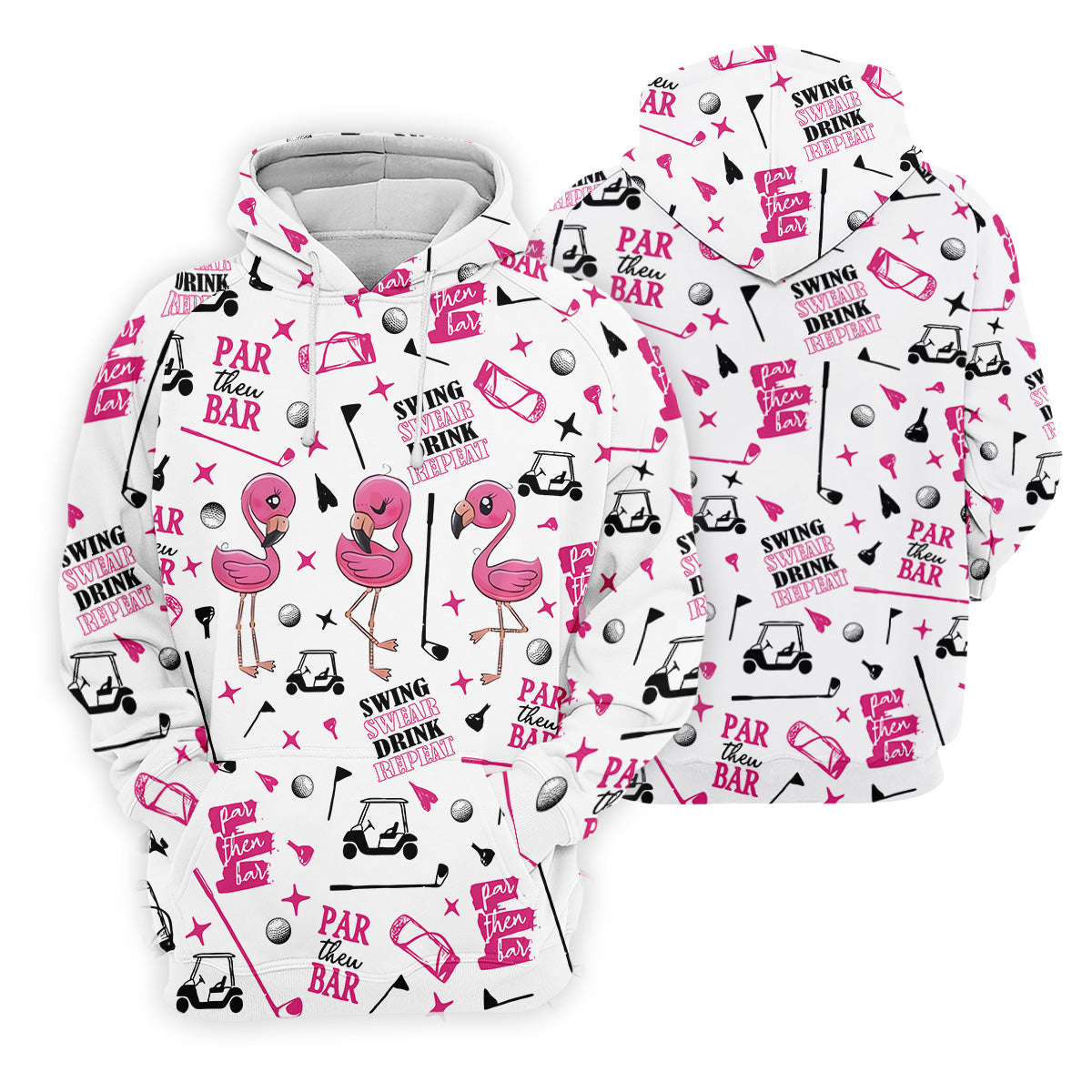 Swing Swear Drink Repeat Par Then Bar Flamingo Golf Shirt, Fun Women's Golf Shirts, Ladies Golf Polos