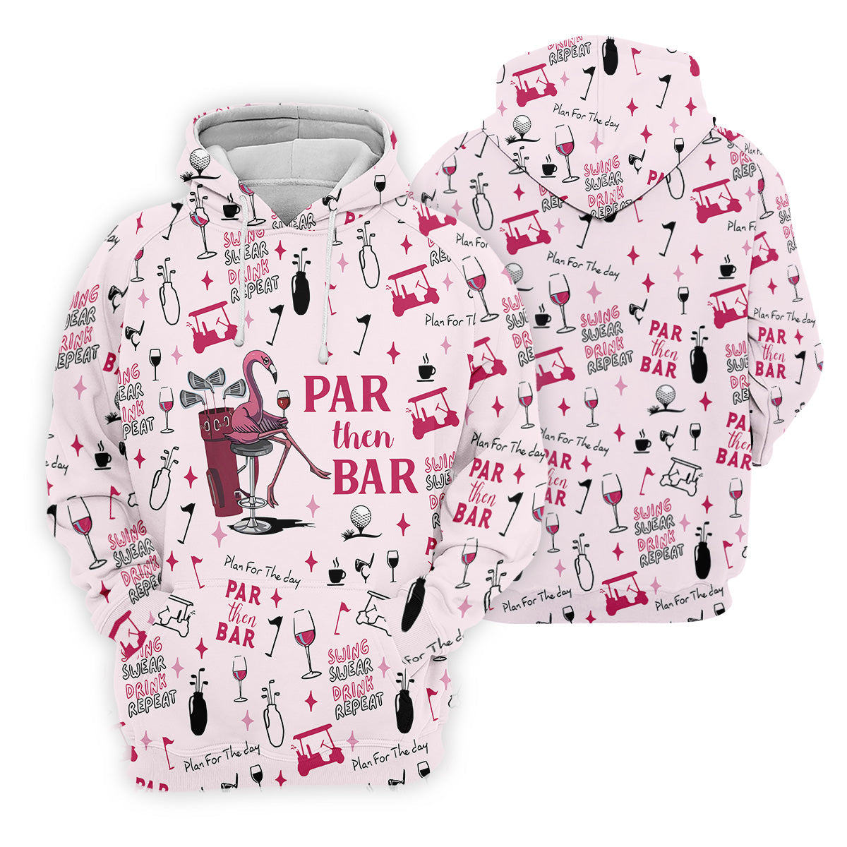 Pink Swing Swear Drink Repeat Par Then Bar Flamingo Golf Shirt, Fun Women's Golf Shirts, Ladies Golf Polos