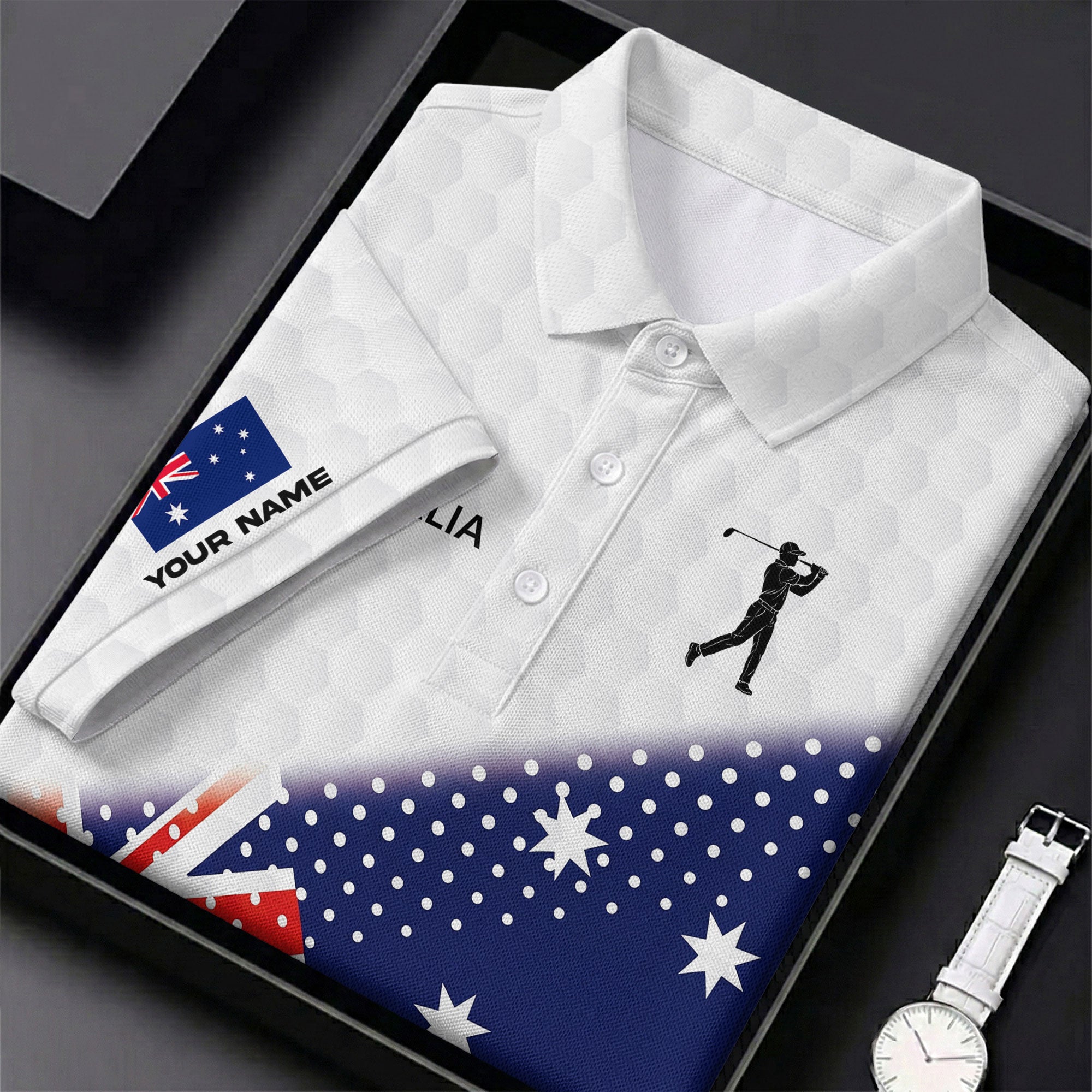 Golf Ball Pattern Australia Flag Print Men's Golf Top, Polo Shirts For Men, Golf Shirts For Men