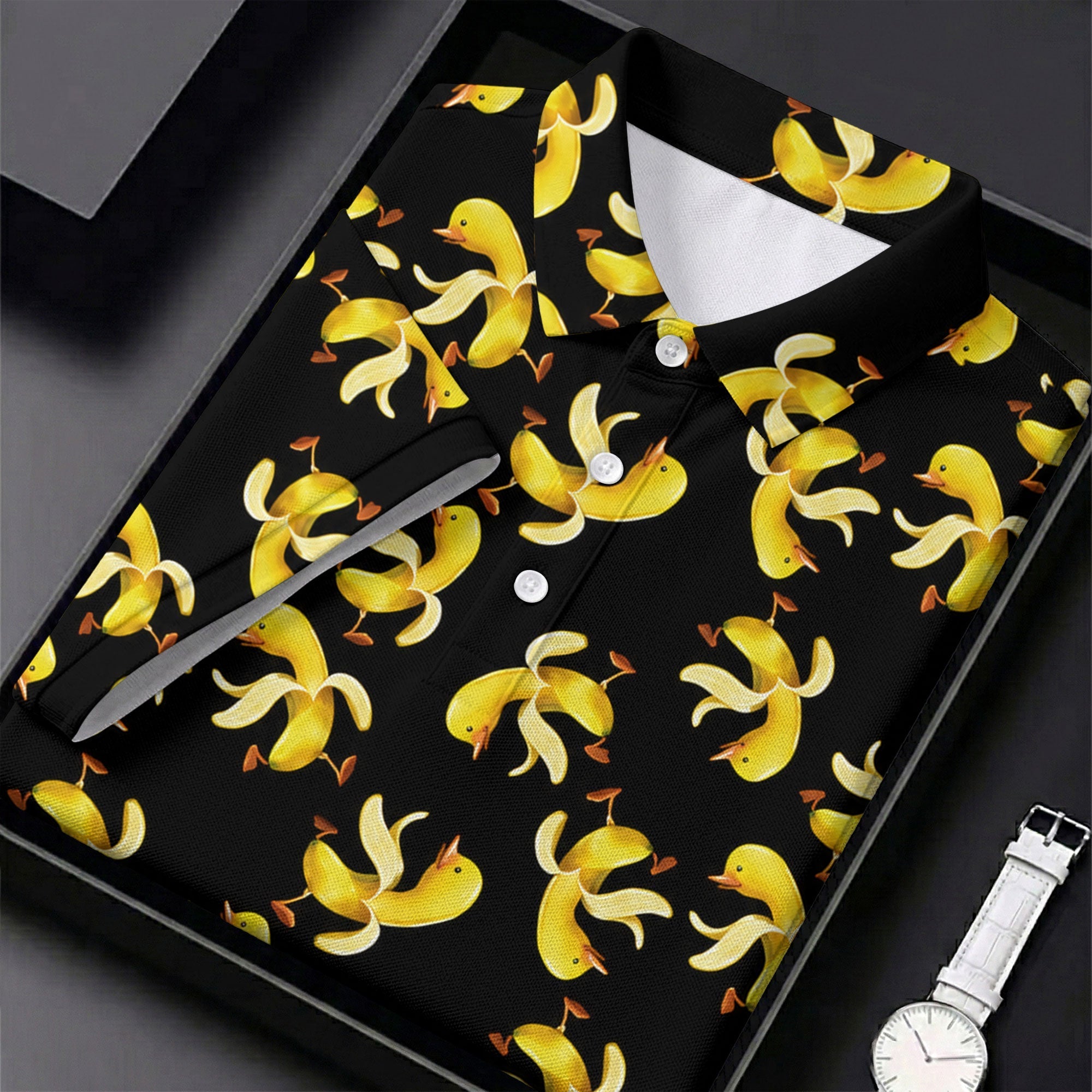 Banana Duck Hawaiian Golf Shirt, Men's Funny Golf Shirts, Polo Shirts For Men