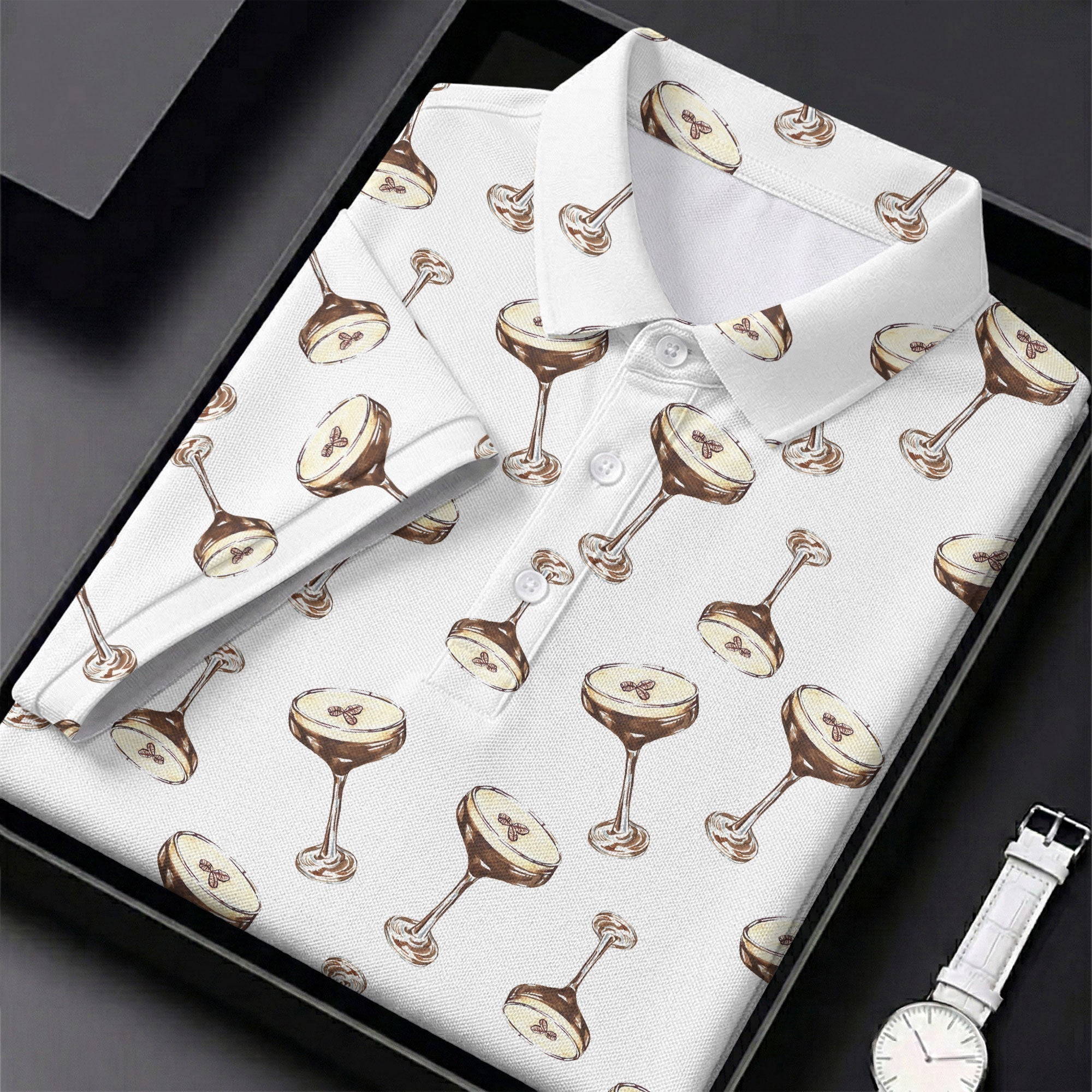 Expresso Martini Doodle Seamless Pattern Hawaiian Golf Shirt, Women's Golf Tops