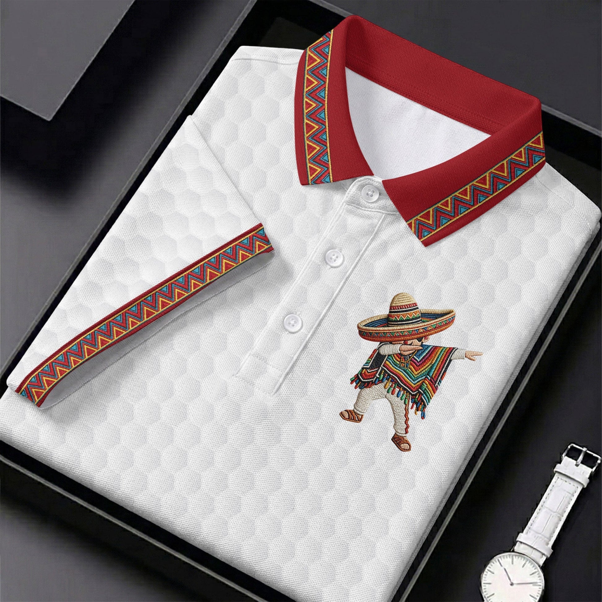 Cinco De Mayo Celebration Golf Ball Pattern White Golf Shirt, Polo Shirts For Men