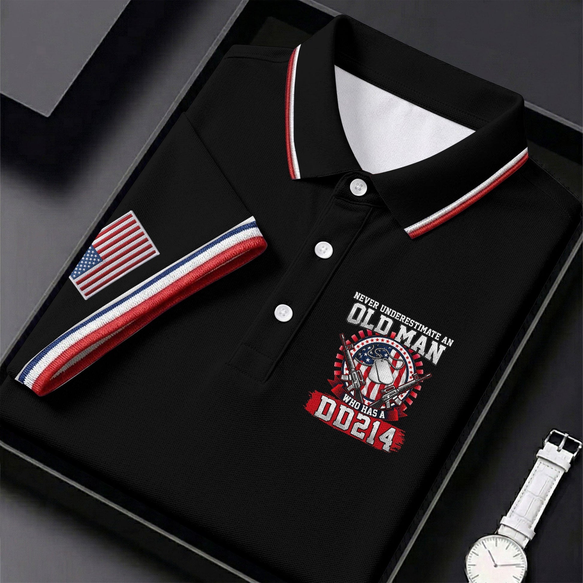 Never Underestimate An Old Man Who Was A DD214 Veterans Golf Shirts For Men, 250 Years Patriotic Golf Shirt