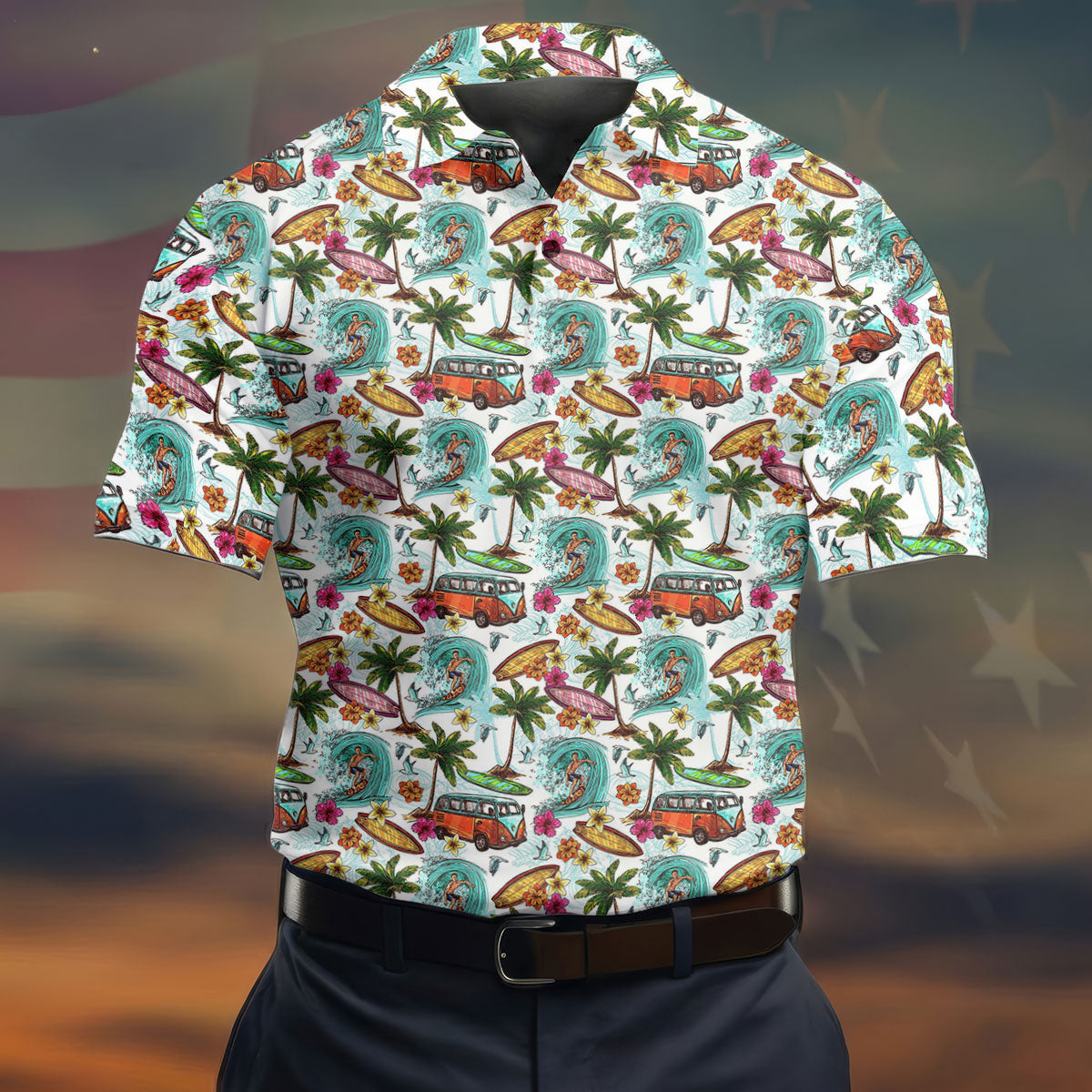 Tropical Trip Big Wave Riders Hawaiian Golf Shirt, Polo Shirts For Men, Golfing Apparel