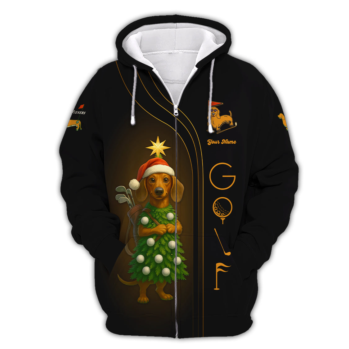 Personalized Christmas Golf Shirt, Dachshund Golf Shirt, Funny Golf Shirt For Men, Golf Gift For Golfer