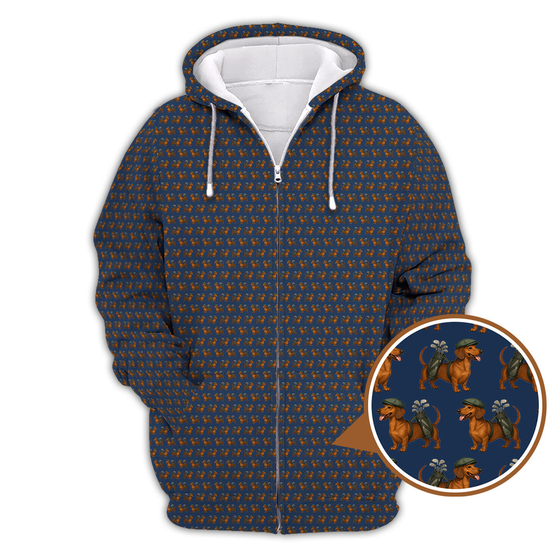 Dachshund Pattern Golf Polos, Crazy Dachshund Golf Shirt For Men, Funny Golf Shirt