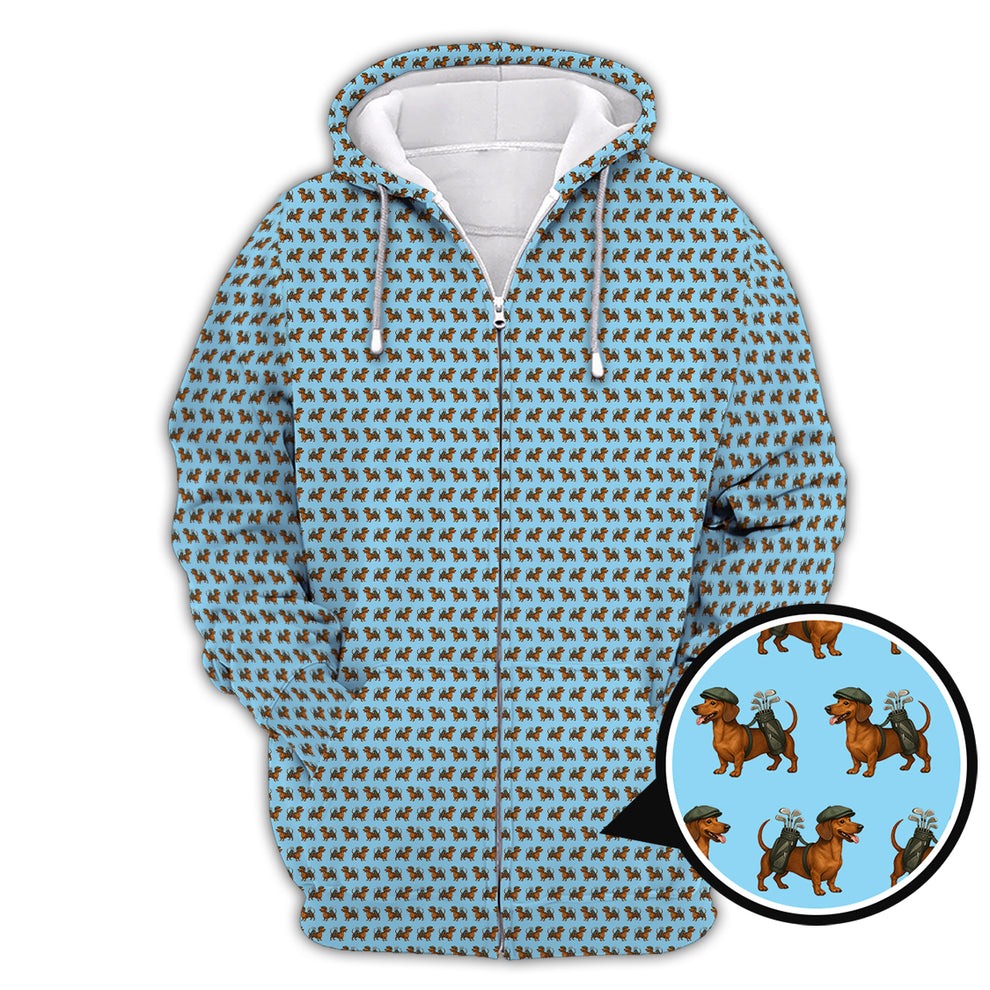 Dachshund Pattern Golf Polos, Crazy Dachshund Golf Shirt For Men, Funny Golf Shirt