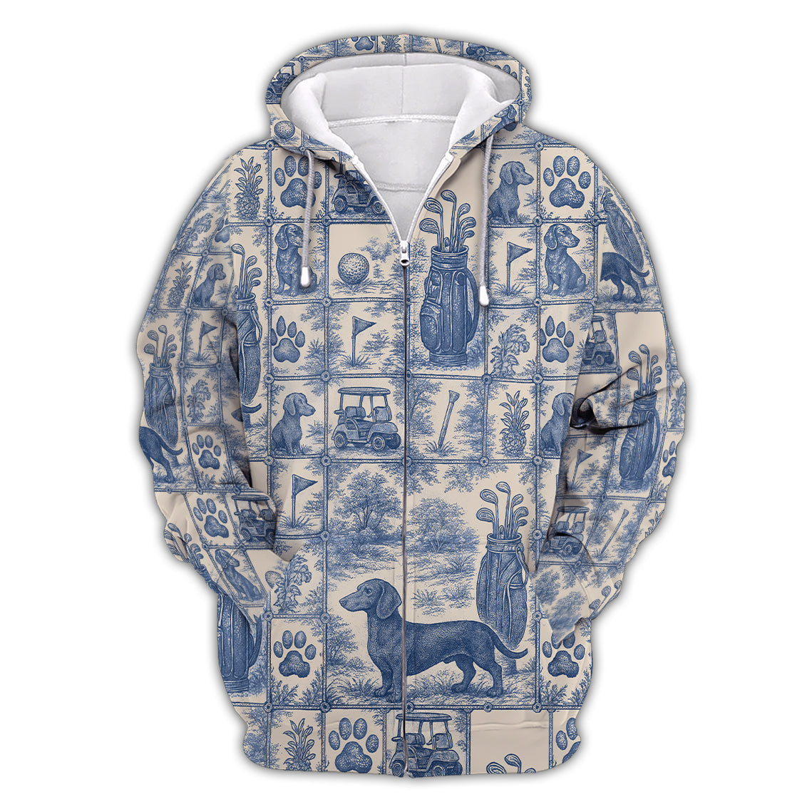 Pattern Golf Shirt, Dachshund Golf Shirt For Men, Toile De Jouy Shirt For Golfer