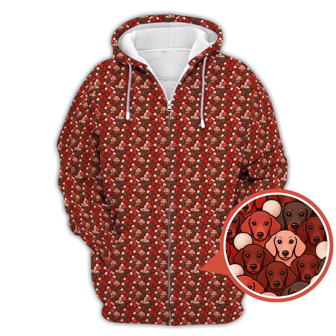 Dachshund Dog Pattern Golf Shirt With Red Color, Golf Gift For Dog Lover, Funny Dachshund Golf Shirt For Golfers
