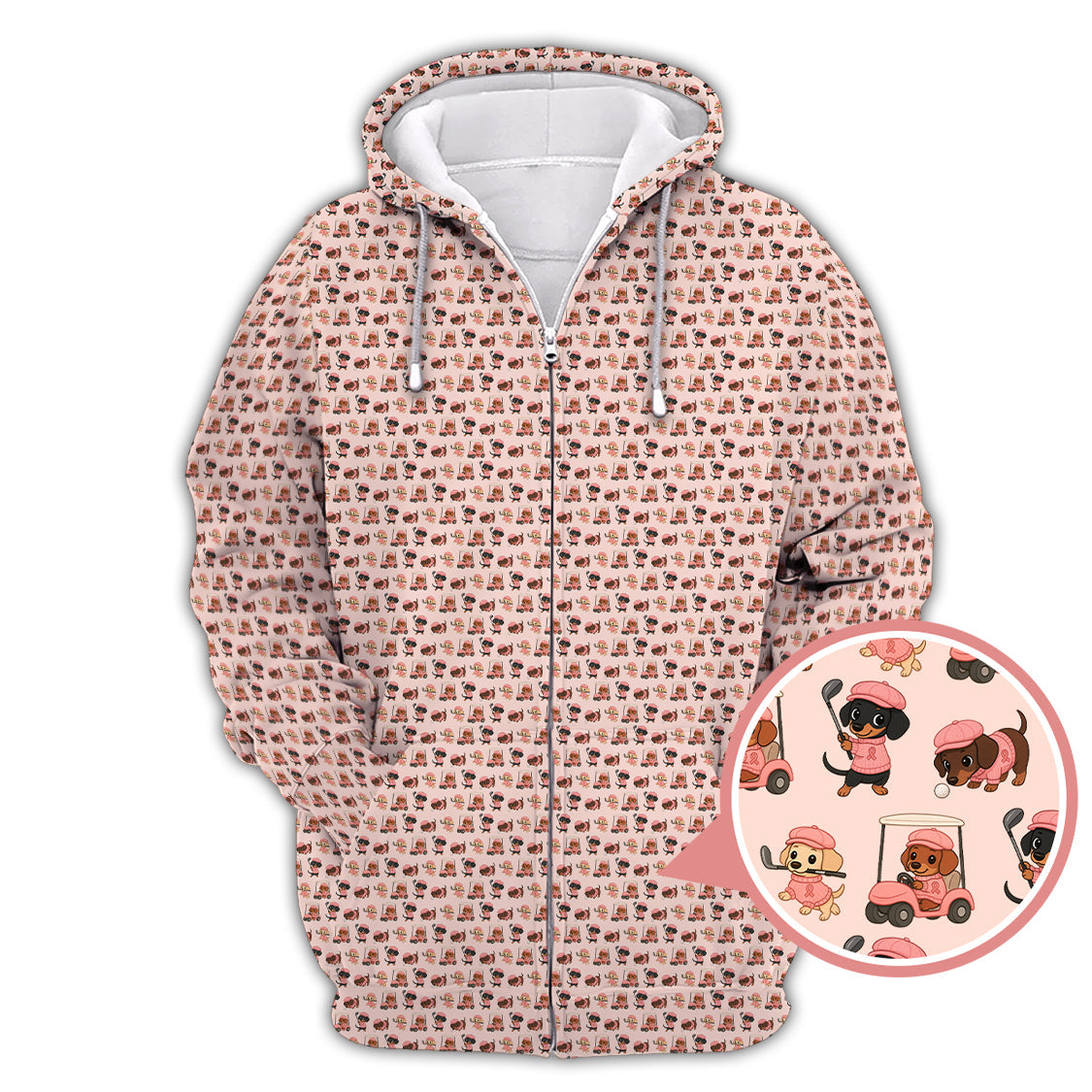 Pattern Golf Shirt For Men, Dachshund Golf Shirt For Golfer, Breast Cancer Golf Shirt For Dog Lovers