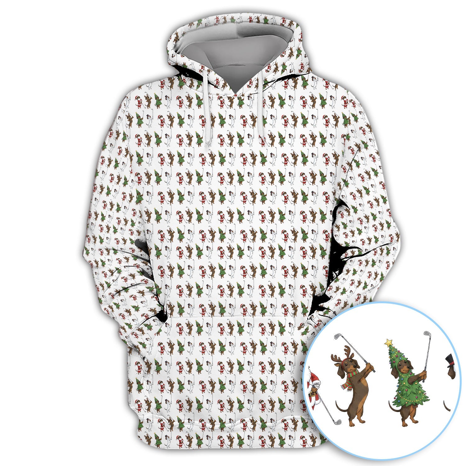 Dachshund Christmas Golf Polos, Funny Wiener Dog Golf Pattern Shirt For Golfer, Golf Gift For Men