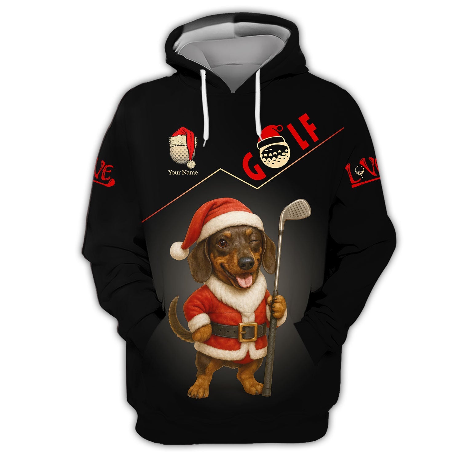 Personalized Dachshund Santa Golf Polos, Custom Name Christmas Golf Shirt, Golf Gift For Dog Lover