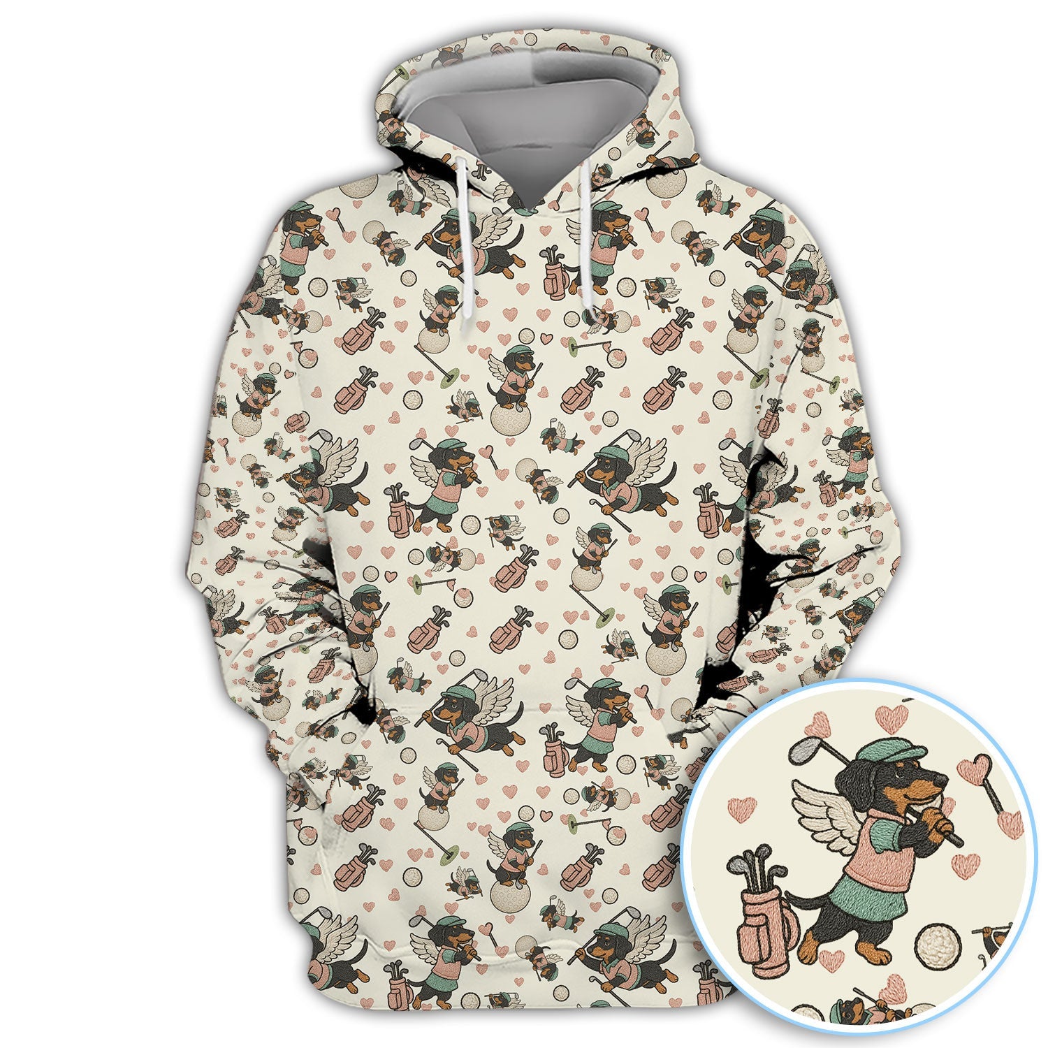 Angel Dachshund Golf Polos, Funny  Wiener Dog Golf Pattern Gift For Men, Golf Gift For Golfer