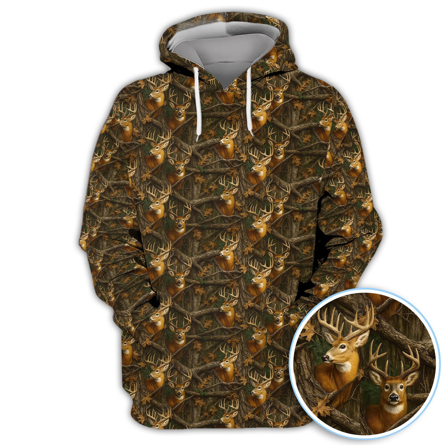 Deer Pattern Polos For Golfer, Realistic Camo Shirt, Crazy Golf Shirt For Men