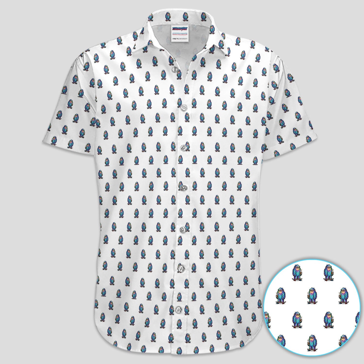 Funny Yeti Pattern Golf Polos, Bigfoot Coffee Skateboard Golf Shirt, Crazy Golf Shirts For Men