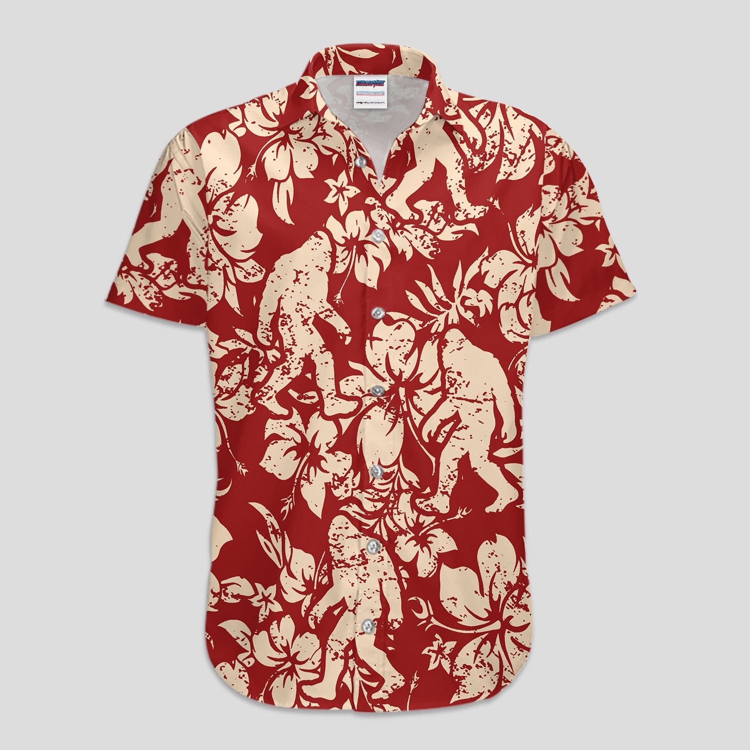Red Bigfoot Hawaiian Polo Shirt For Men, Sasquatch Floral Aloha All Over Print, Tropical Casual Summer Golf Shirt