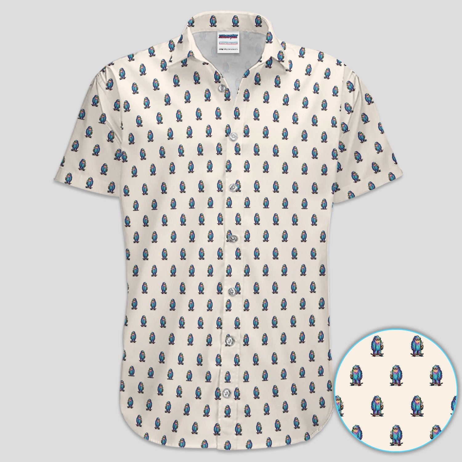 Funny Yeti Pattern Golf Polos, Bigfoot Coffee Skateboard Golf Shirt, Crazy Golf Shirts For Men