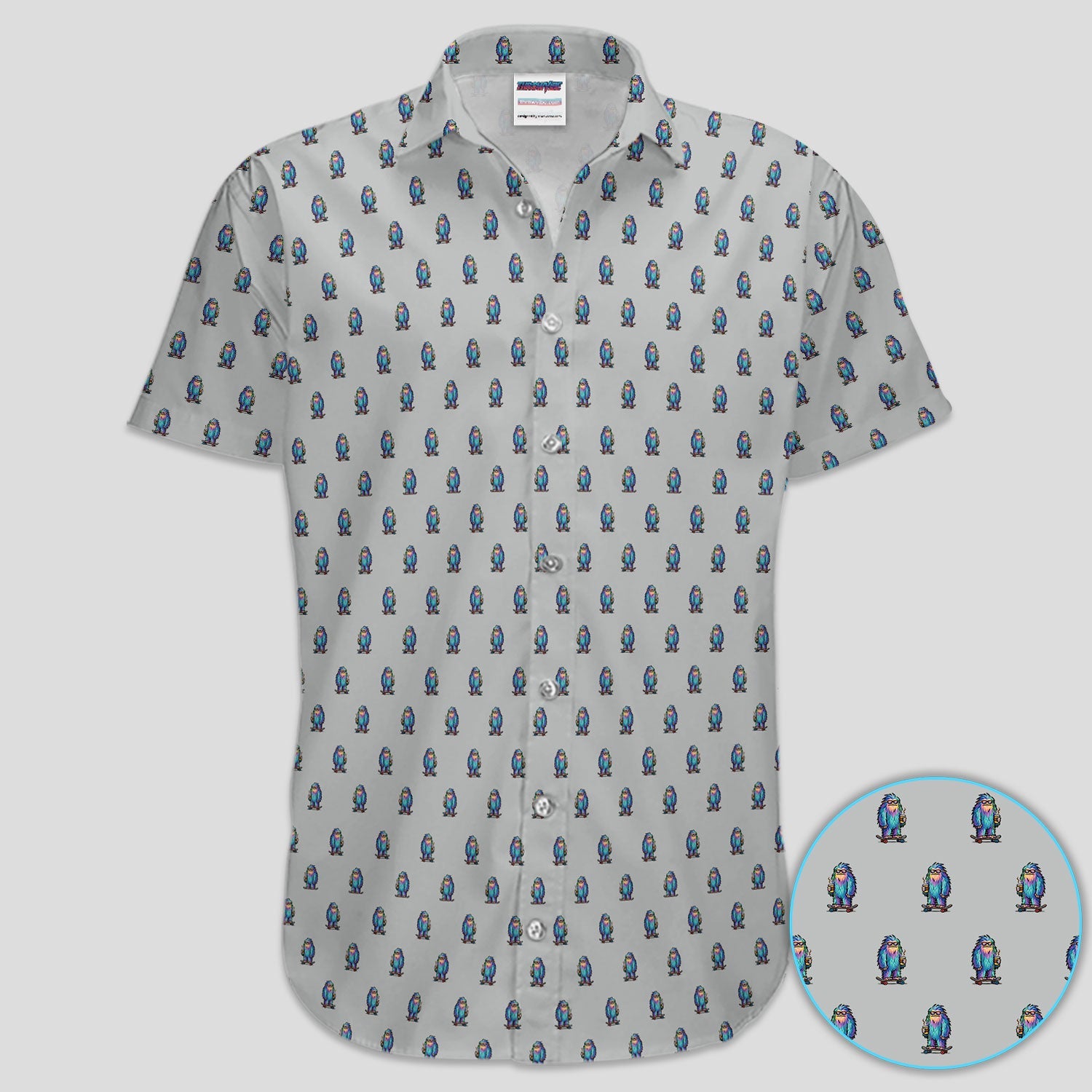 Funny Yeti Pattern Golf Polos, Bigfoot Coffee Skateboard Golf Shirt, Crazy Golf Shirts For Men