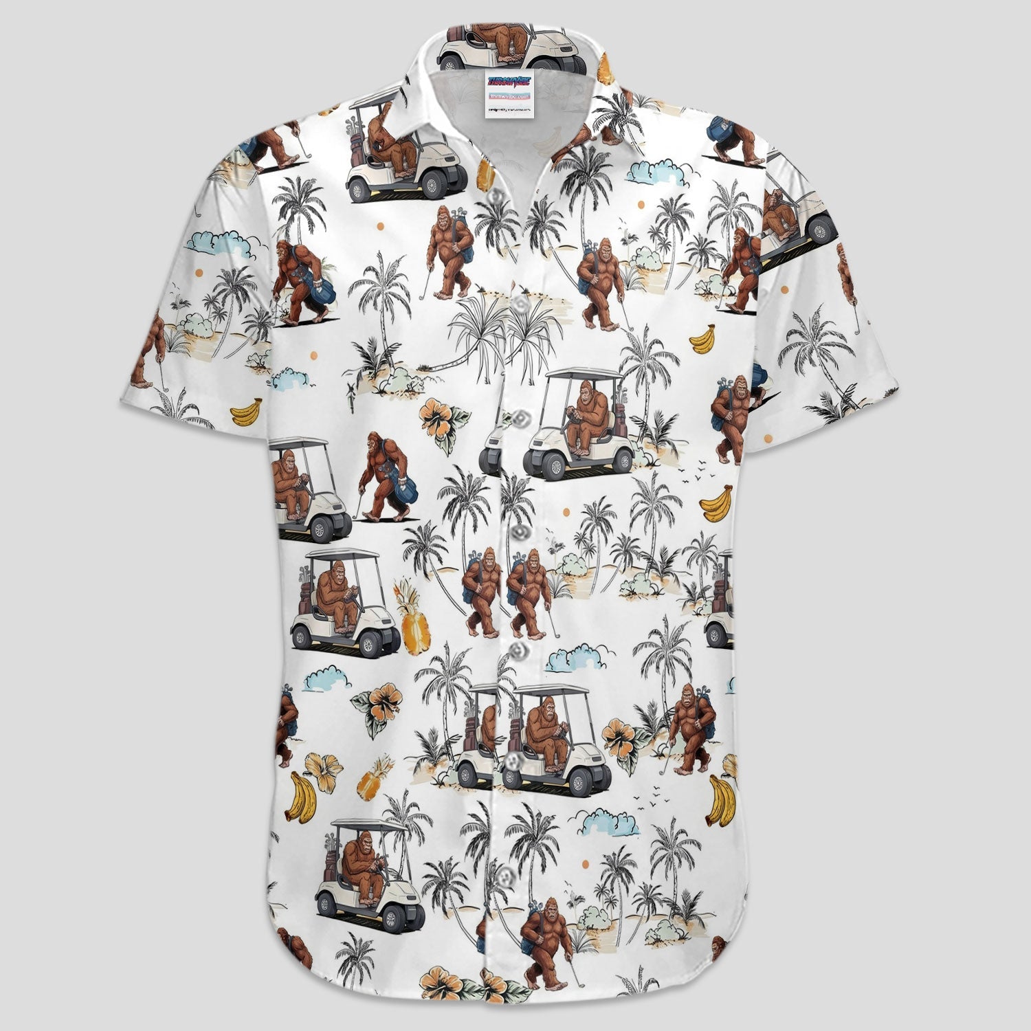 Funny Bigfoot Golf Pattern Shirt, Sasquatch Hawaiian Golf Polo For Men, Golfer Gift