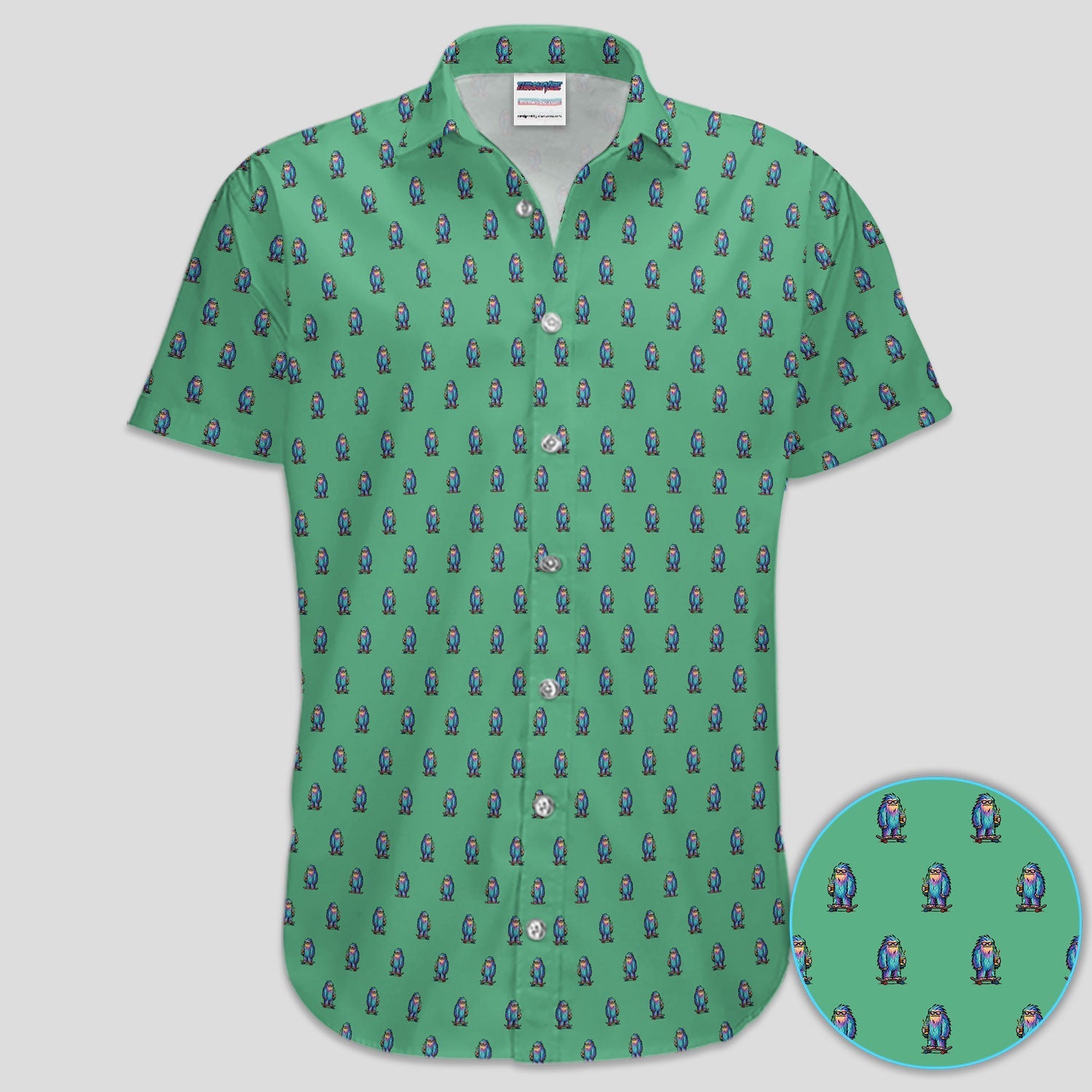 Funny Yeti Pattern Golf Polos, Bigfoot Coffee Skateboard Golf Shirt, Crazy Golf Shirts For Men