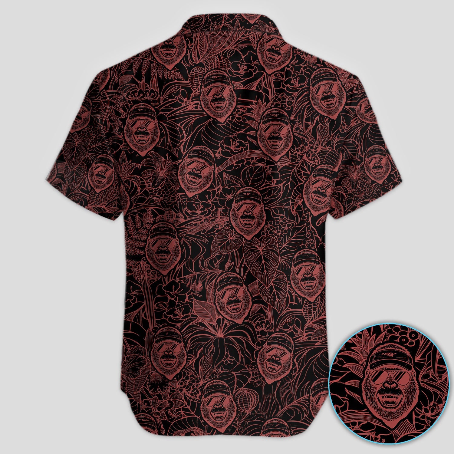 Bigfoot Red Neon Outline Polo Shirt For Men, Sasquatch Face All Over Print, Dark Cryptid Pattern Casual Golf Shirt