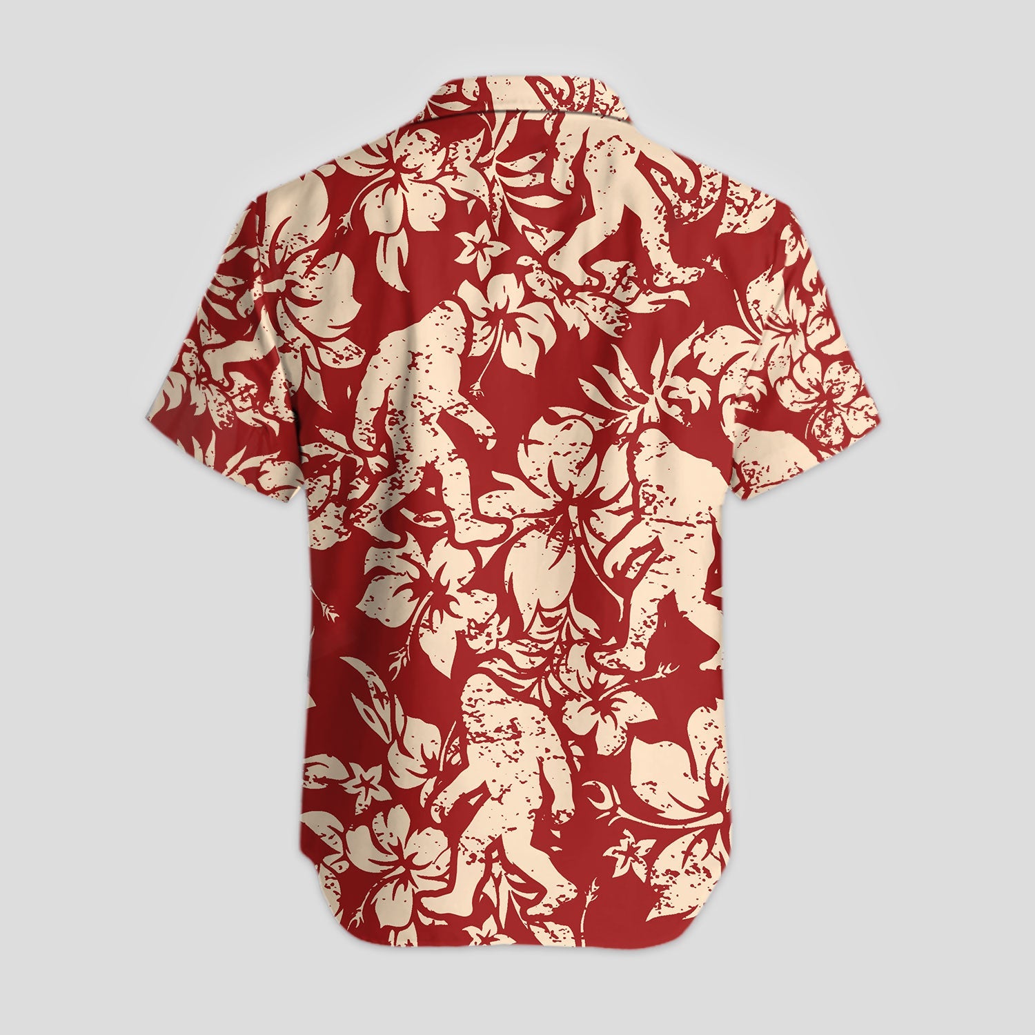 Red Bigfoot Hawaiian Polo Shirt For Men, Sasquatch Floral Aloha All Over Print, Tropical Casual Summer Golf Shirt
