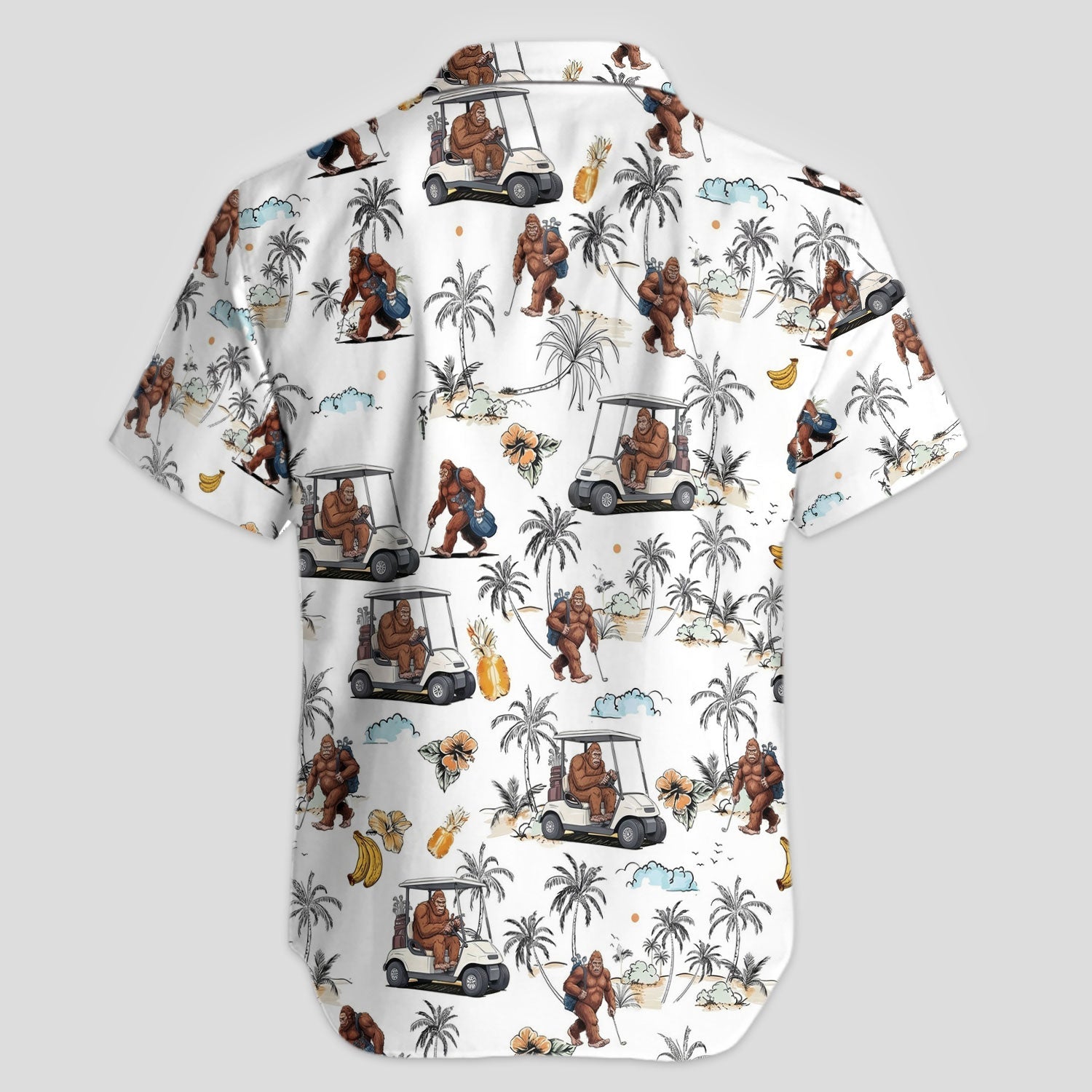 Funny Bigfoot Golf Pattern Shirt, Sasquatch Hawaiian Golf Polo For Men, Golfer Gift