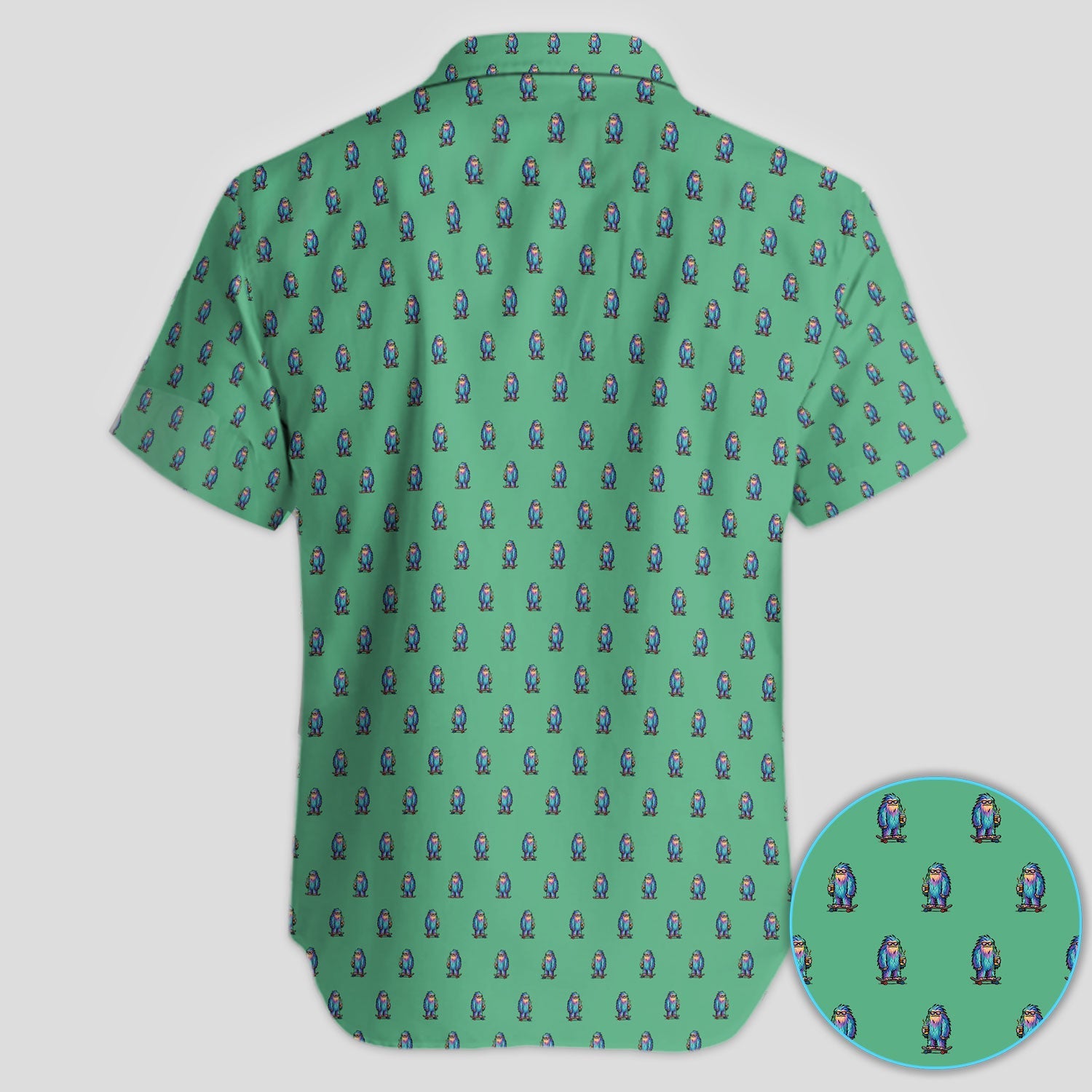 Funny Yeti Pattern Golf Polos, Bigfoot Coffee Skateboard Golf Shirt, Crazy Golf Shirts For Men