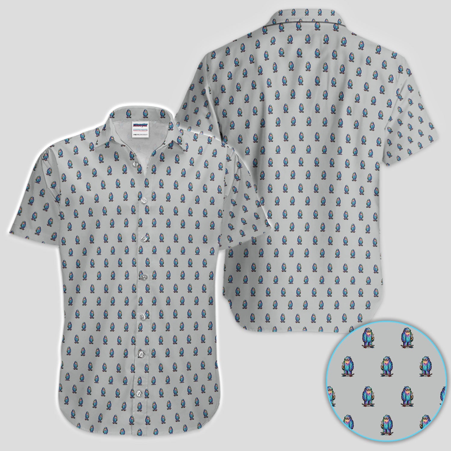 Funny Yeti Pattern Golf Polos, Bigfoot Coffee Skateboard Golf Shirt, Crazy Golf Shirts For Men