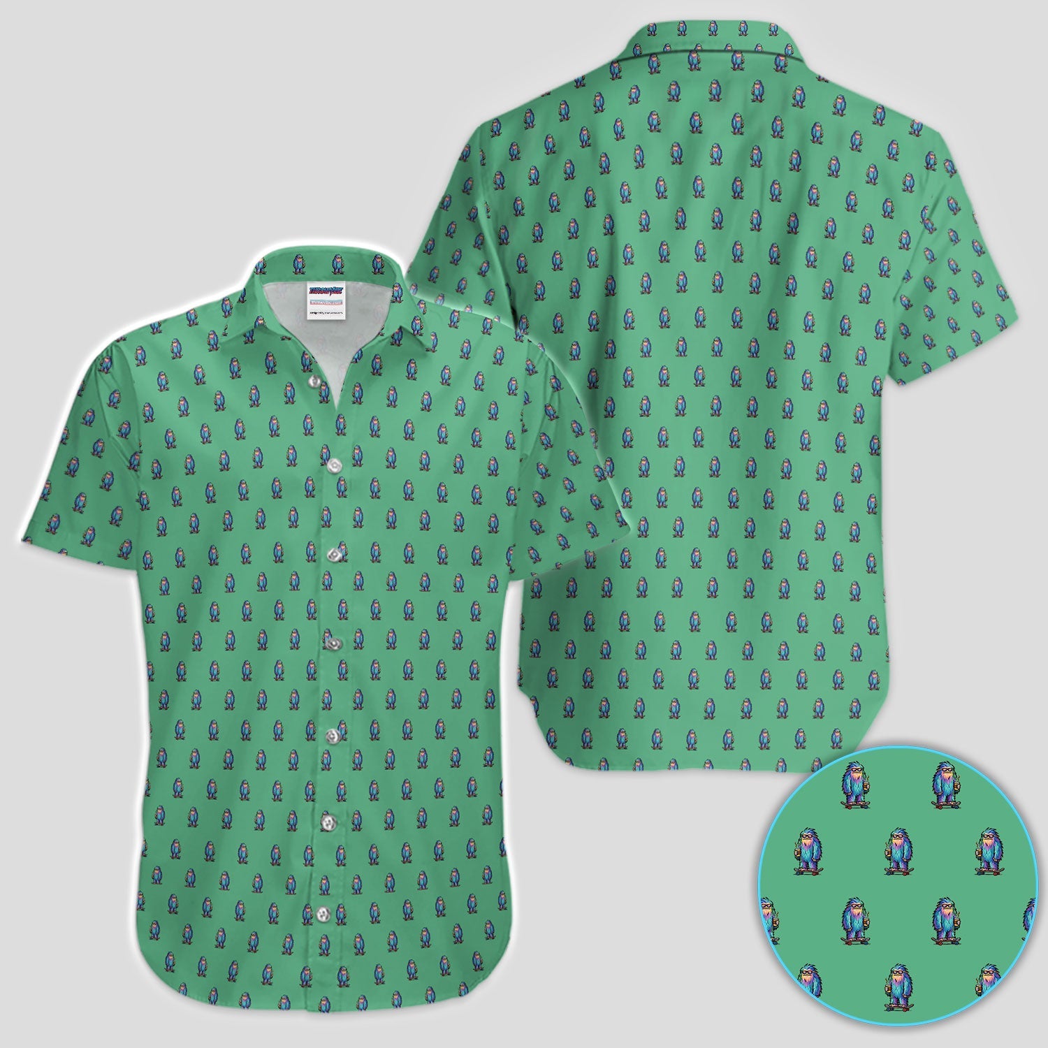 Funny Yeti Pattern Golf Polos, Bigfoot Coffee Skateboard Golf Shirt, Crazy Golf Shirts For Men