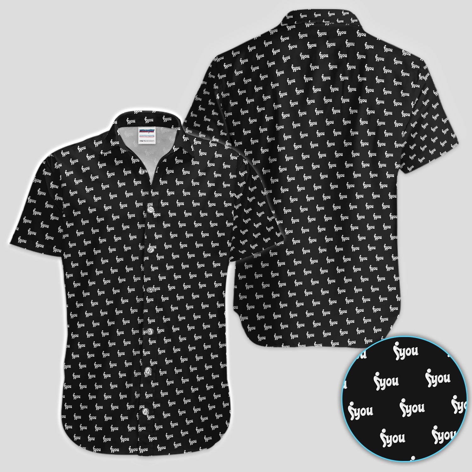 Minimalist Black Logo Golf Pattern Shirt, Monogram Streetwear Golf Shirt For Men, Trendy Gift