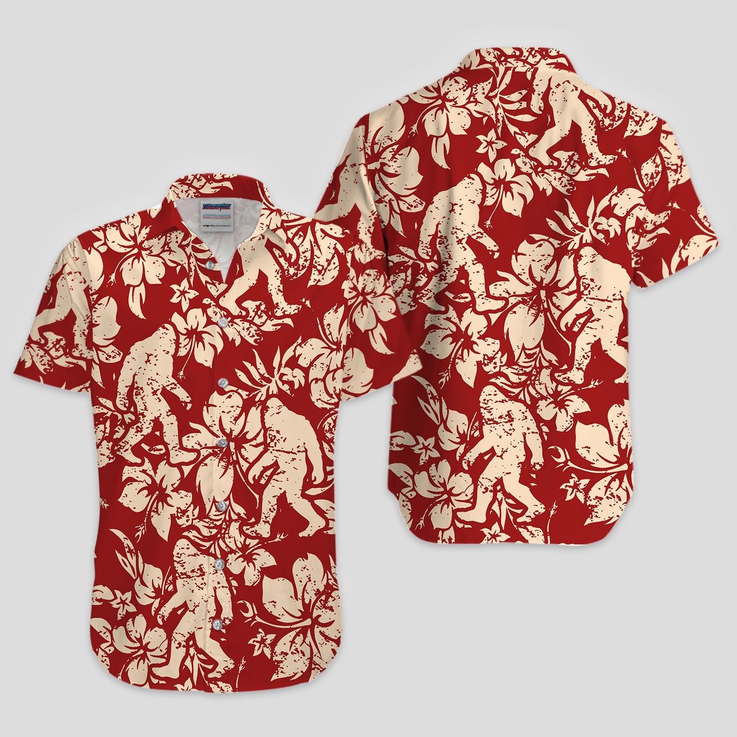 Red Bigfoot Hawaiian Polo Shirt For Men, Sasquatch Floral Aloha All Over Print, Tropical Casual Summer Golf Shirt