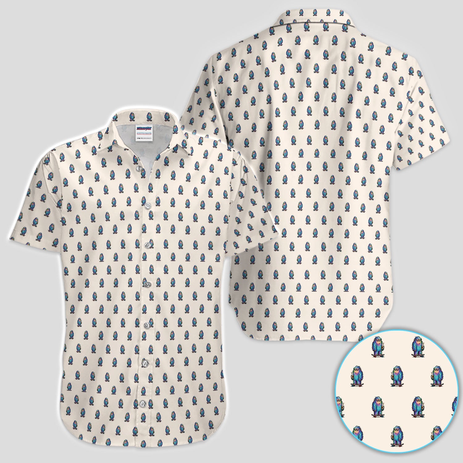 Funny Yeti Pattern Golf Polos, Bigfoot Coffee Skateboard Golf Shirt, Crazy Golf Shirts For Men