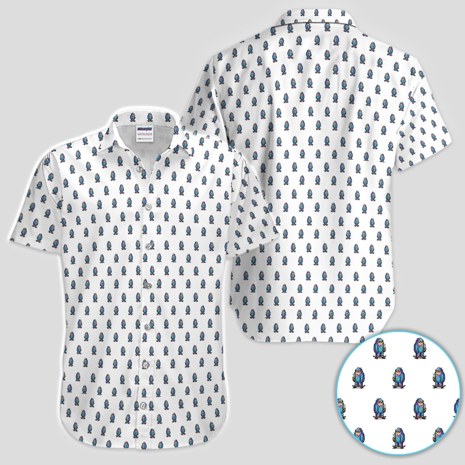 Funny Yeti Pattern Golf Polos, Bigfoot Coffee Skateboard Golf Shirt, Crazy Golf Shirts For Men