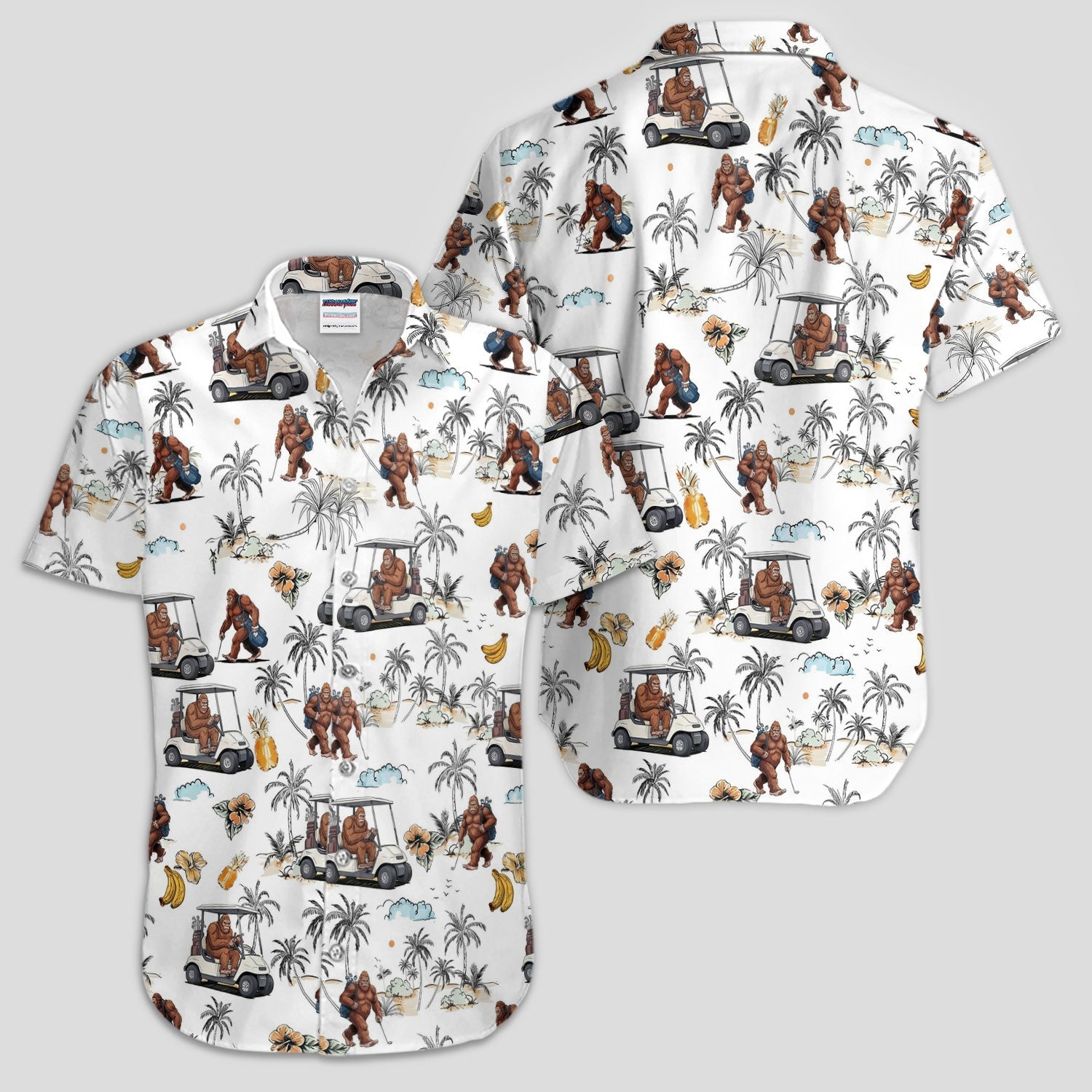Funny Bigfoot Golf Pattern Shirt, Sasquatch Hawaiian Golf Polo For Men, Golfer Gift